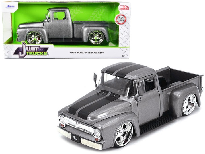 1956 Ford F-100 Pickup Truck Gray Metallic with Black Stripes Just Trucks