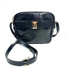 Salvatore Ferragamo Vintage Black Gold Leather Shoulder Crossbody Bag Purse