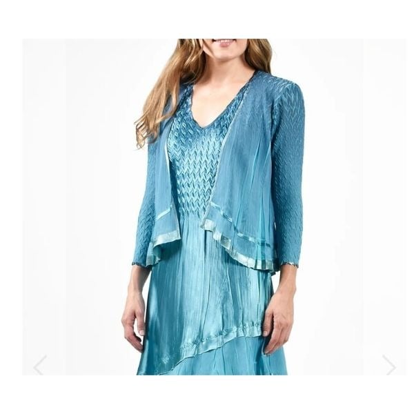 Komarov embellished chiffon jacket in Luminous Marine Night Ombre Sz M