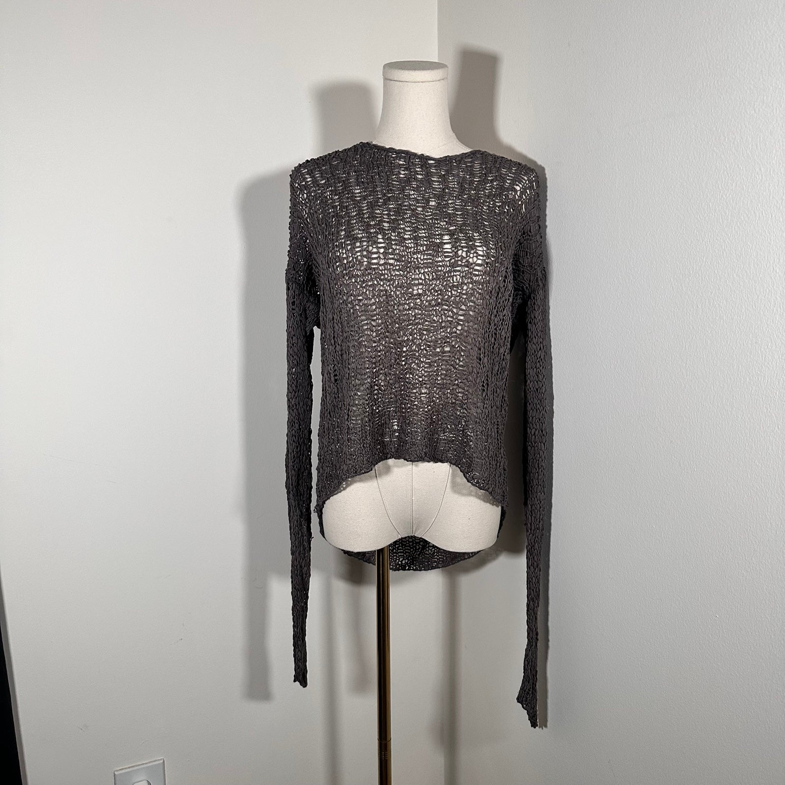 New Helmut Lang knit open sweater layer grey gray long sleev