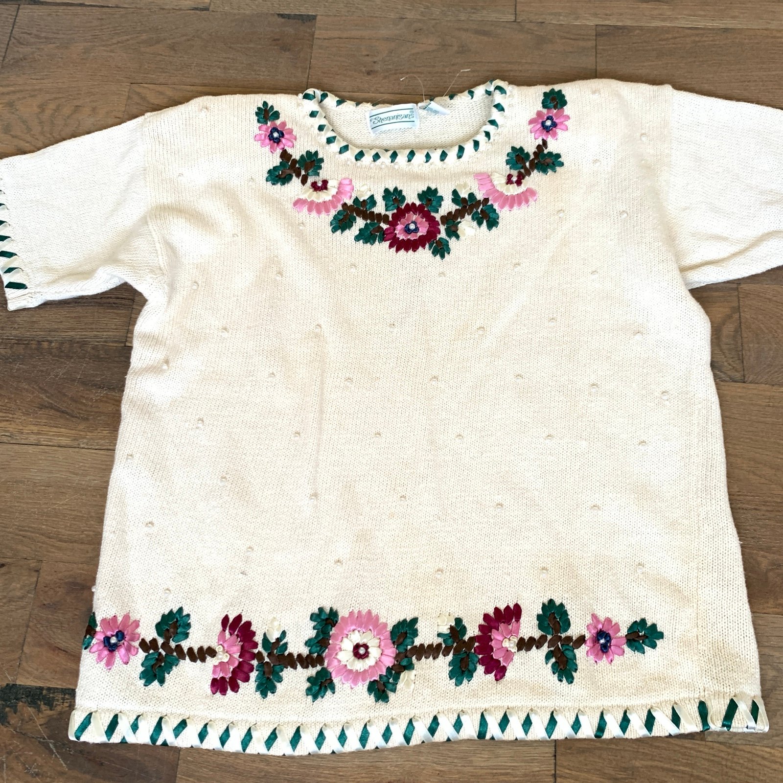 Vintage Collectible Shenanigans Knit Sweater With Ribbon Accents Size Medium