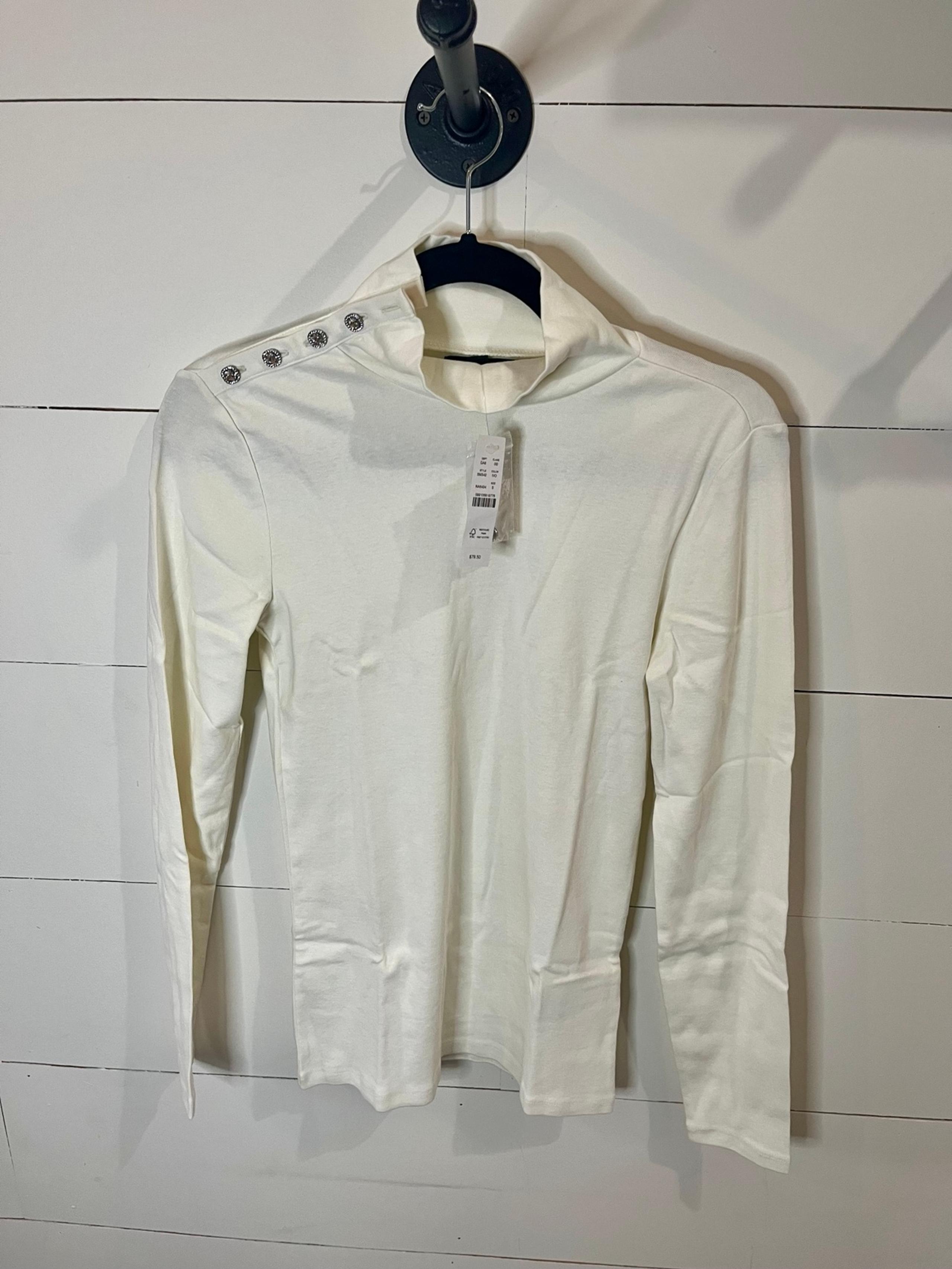 J Crew Perfect Fit Turtleneck Top Womens Small Ivory Jewel Buttons Preppy NWT