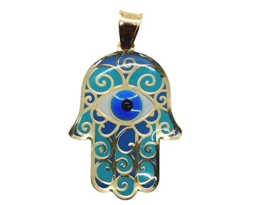 offering store 10K Pendant Hamsa Blue Enamel Gold Vintage & collectibles offering store 10K Pendant Hamsa Blue Enamel Gold Vintage & collectibles