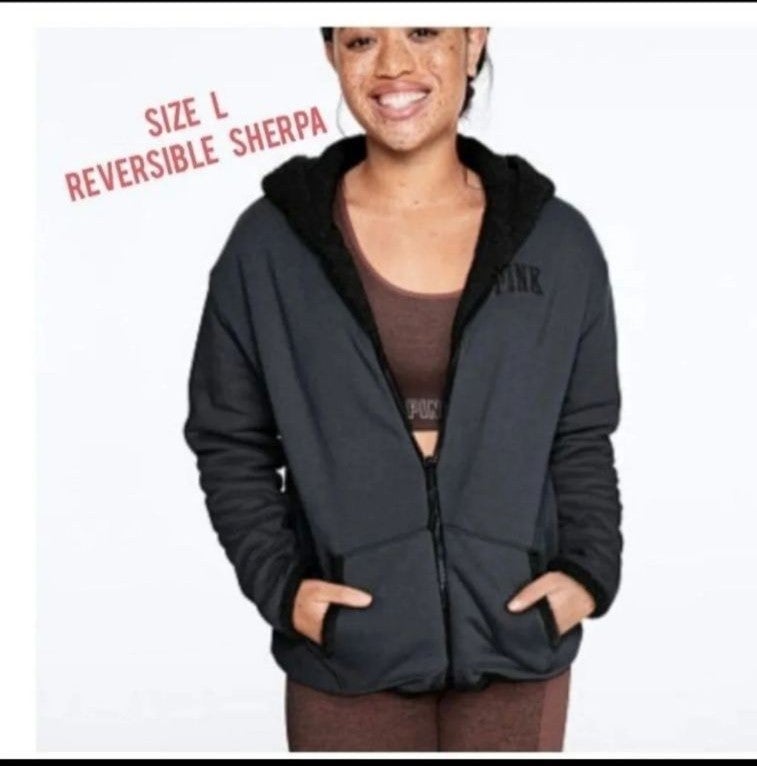 VS Pink L Reversible Sherpa Hoodie