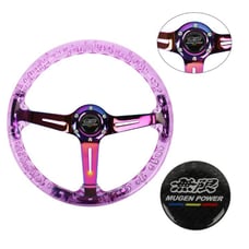 JDM Mugen Universal 6-Hole 350mm Deep Dish Purple Crystal Bubble Steering Wheel