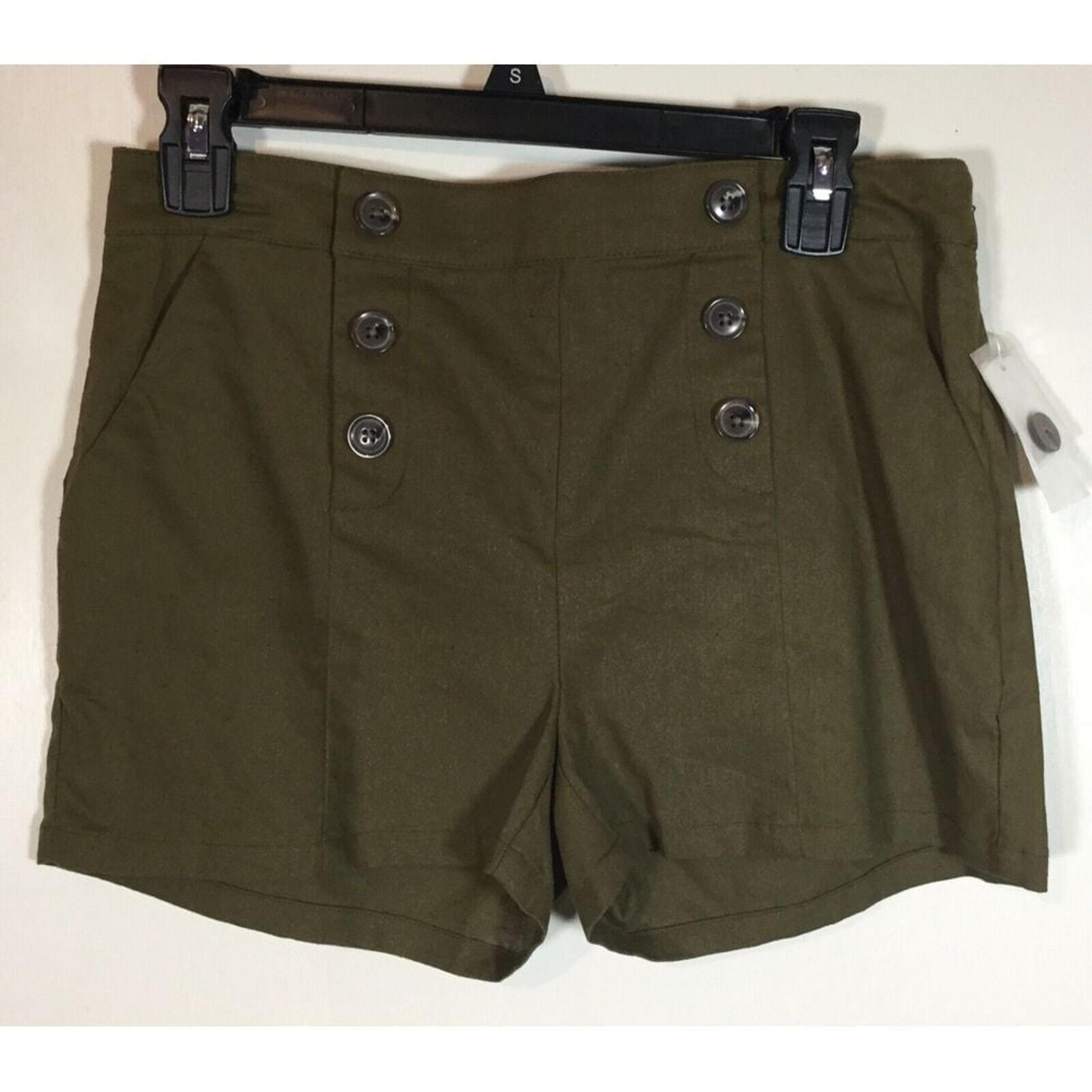 NWT Attention size small shorts olive green womans cotton linen new