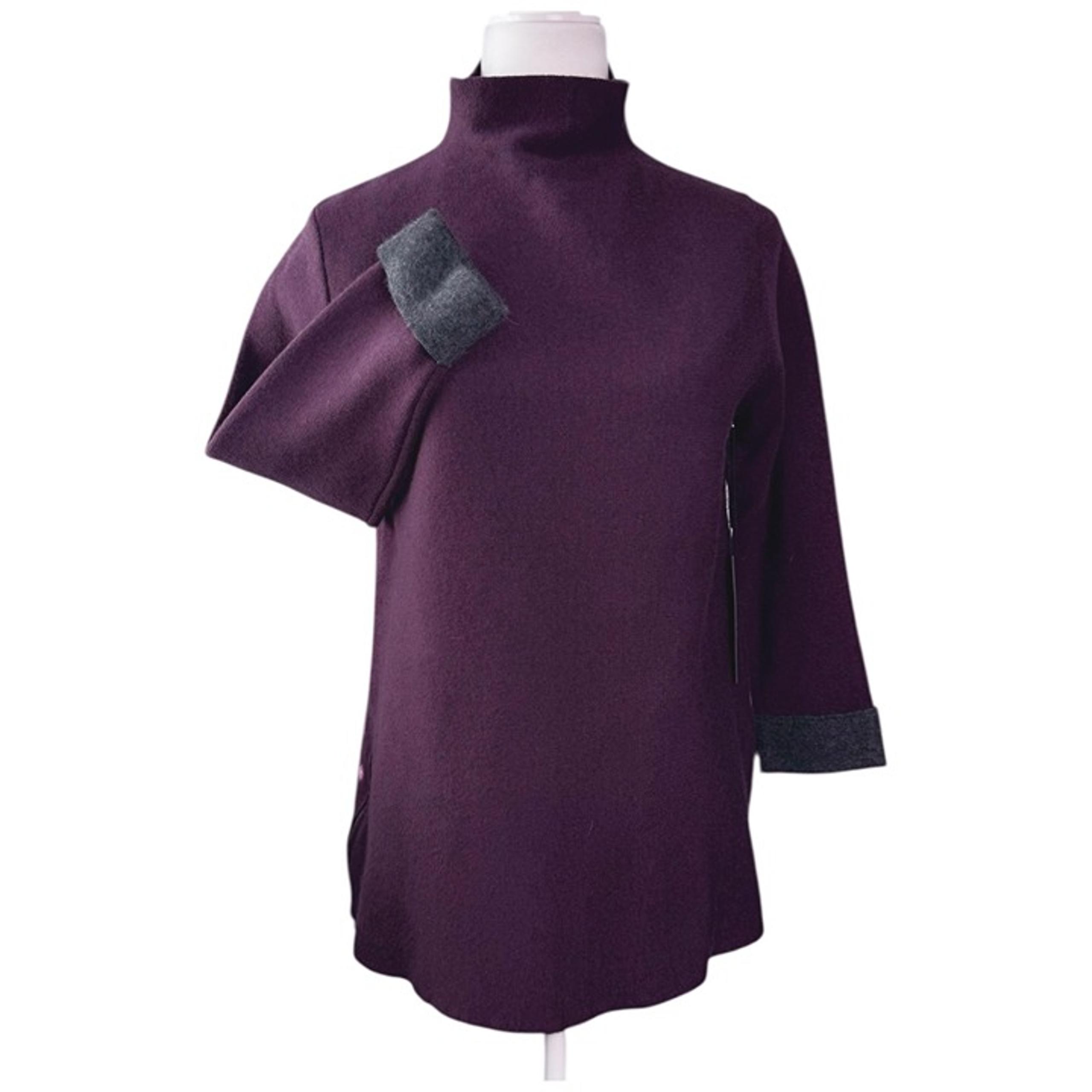 Tahari NWT Plum Purple Pullover Sweater Zippers & Contrast Sleeve Cuffs Womens M