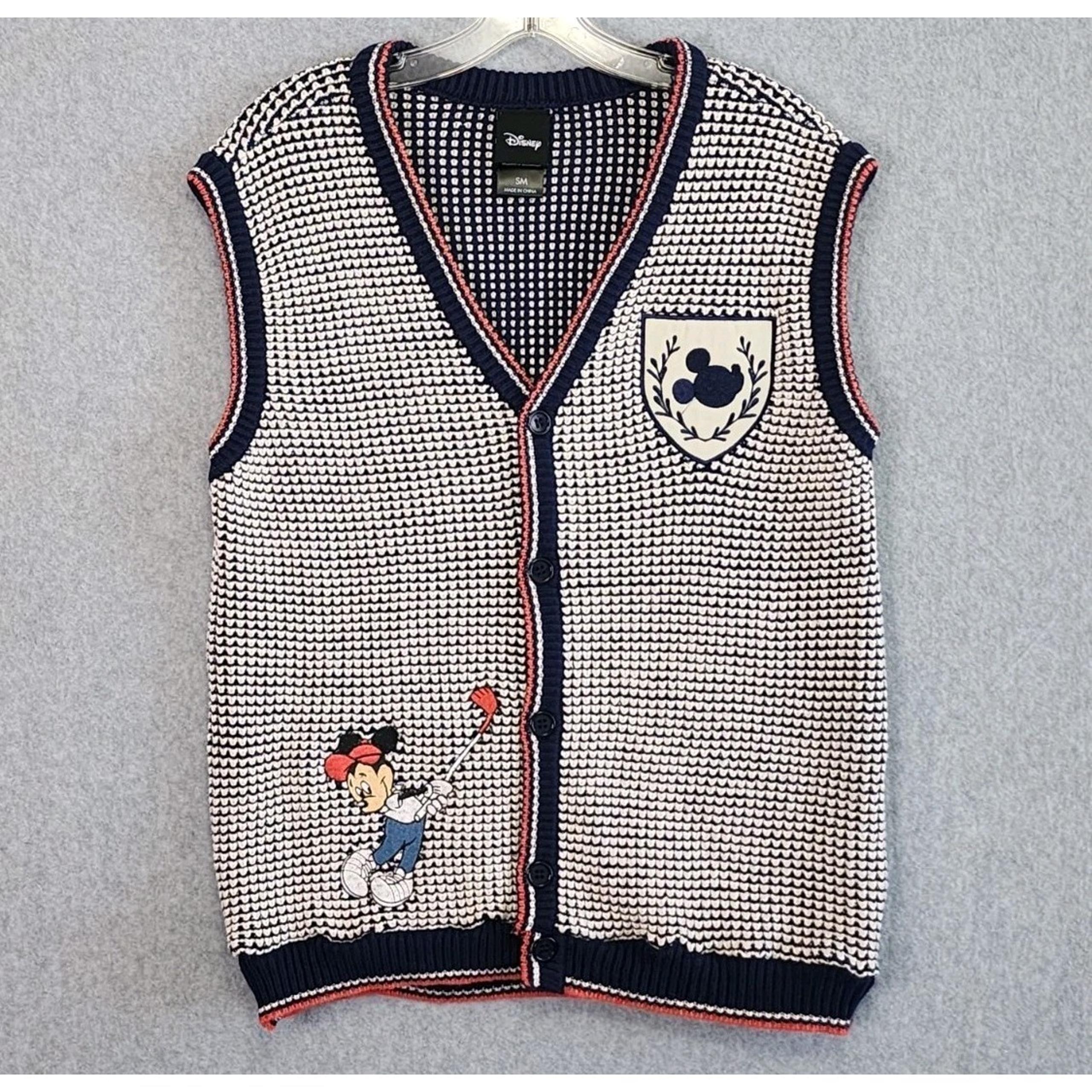 Disney Mickey Mouse Golf Cardigan Sweater Vest Mens SM Button Front Box Lunch