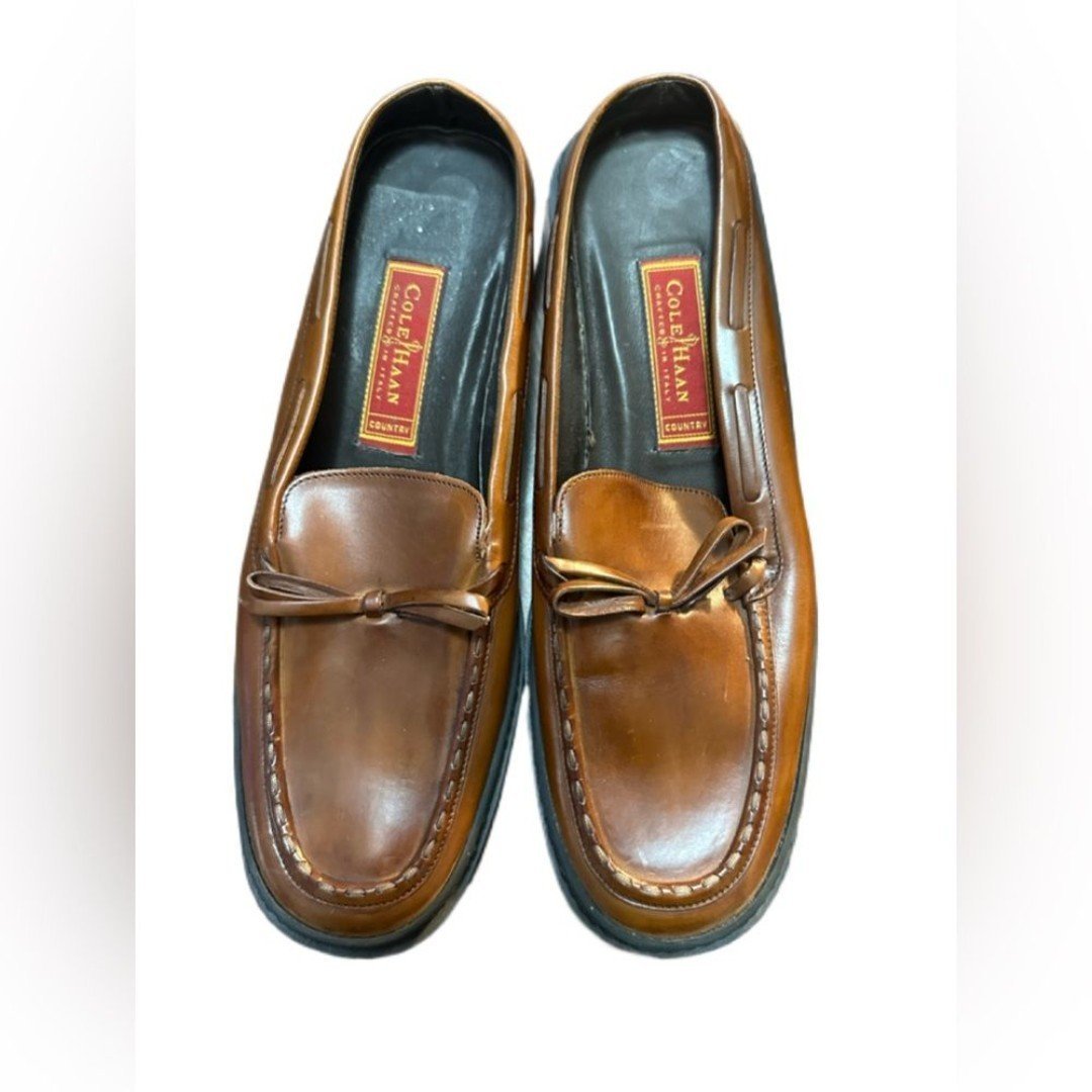 Cole Haan Country Brown Leather Slip On Moc Toe Stitched Mules Size 9 1/2