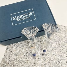 Marquis by Waterford Brookside Lead Crystal Art Deco Clear Wine Stoppers NEW