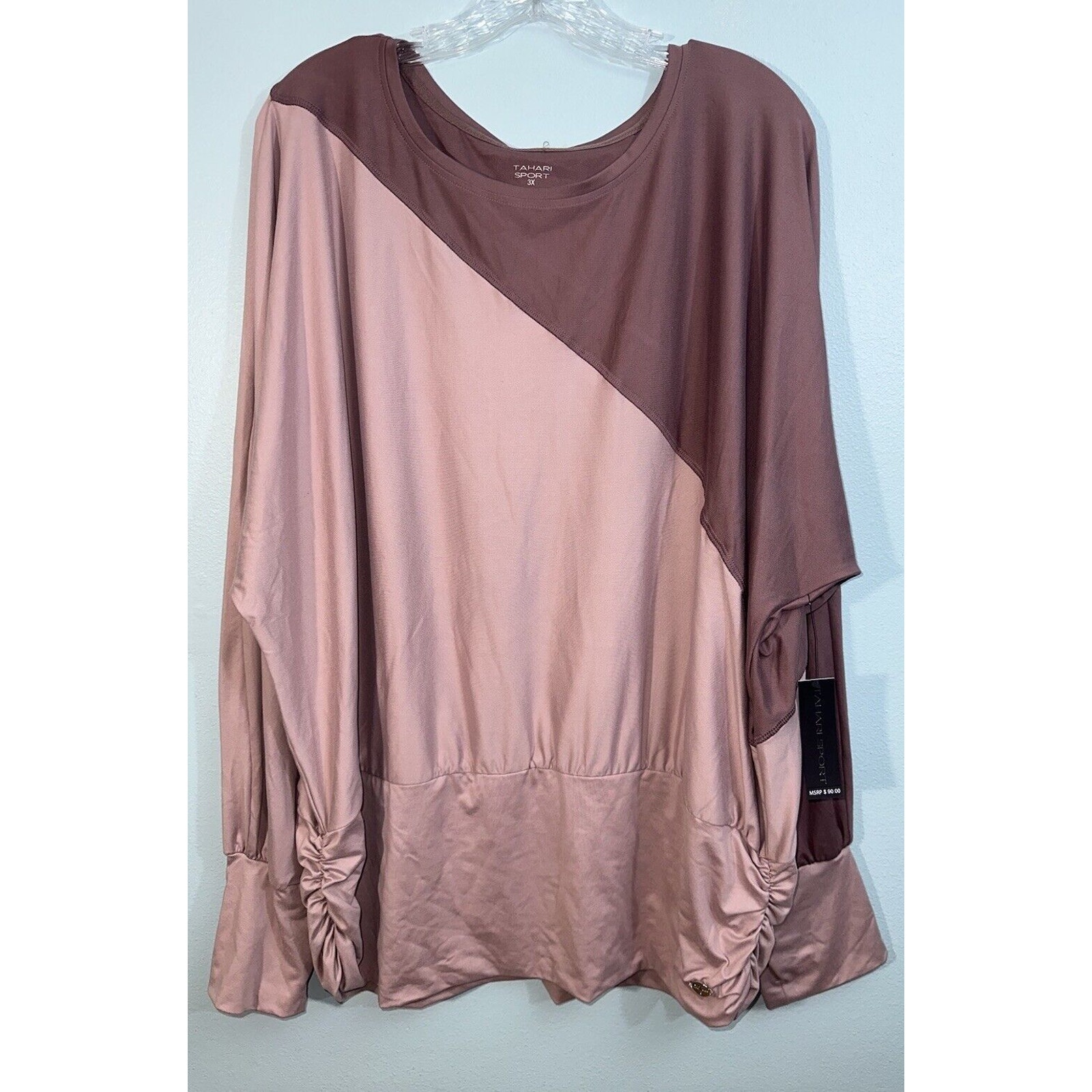 Tahari Sport Women’s Plus Size 3XL Active Wear Long Sleeve Fitted Bottom Shirt