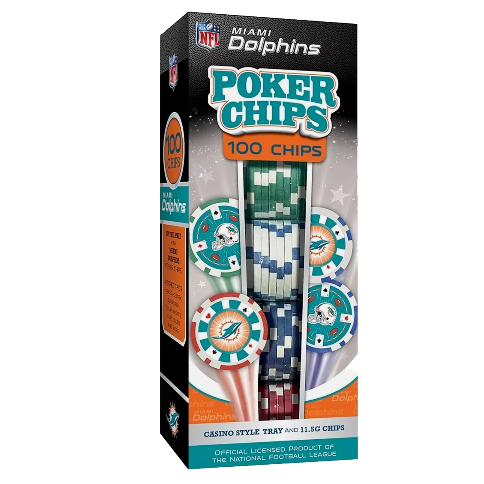 MasterPieces NFL Miami Dolphins Logo Casino Style Poker Chip Set 11.5g 100 Piece