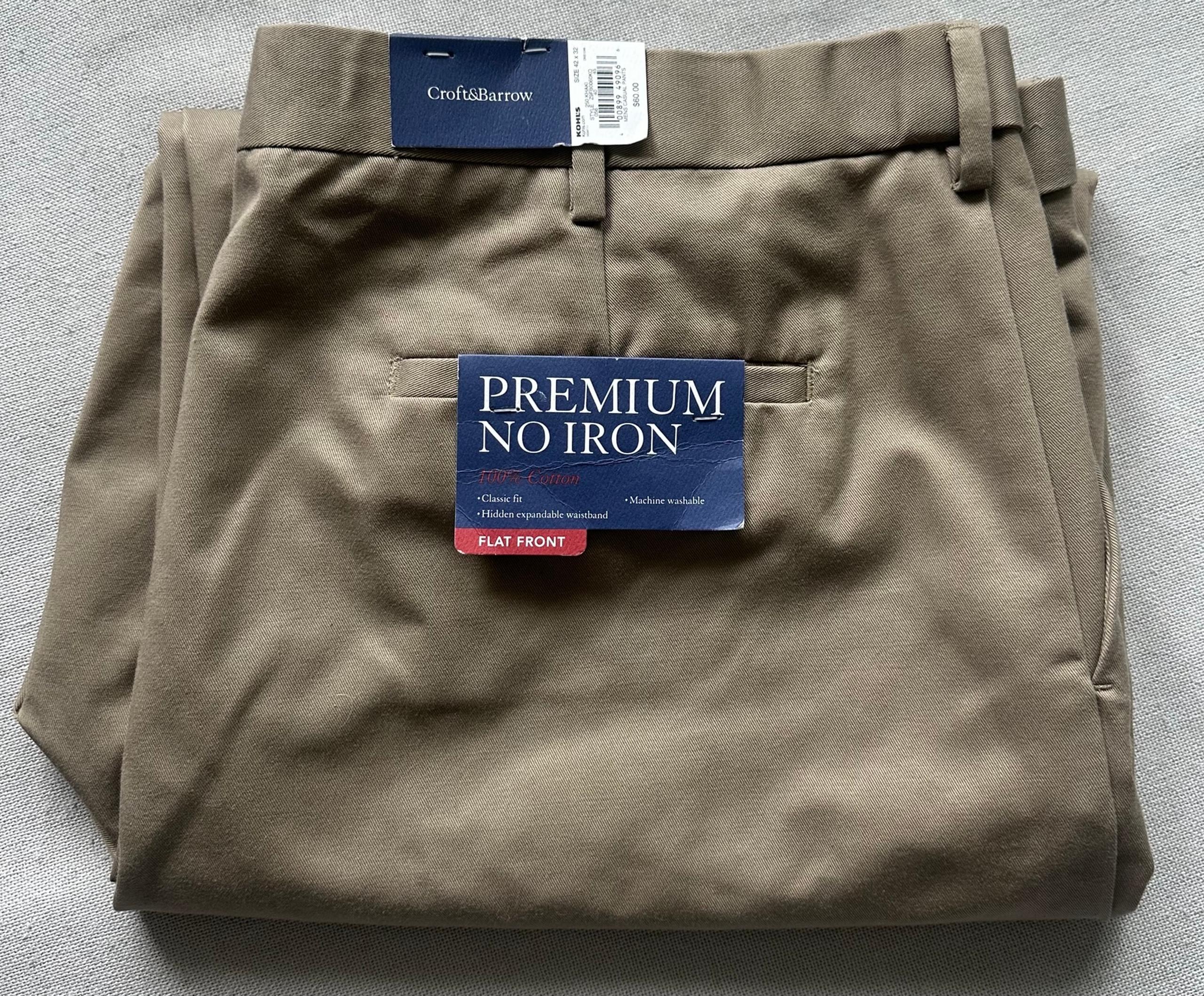 Craft & Barrow Men’s 42x32 Cotton Flat Front Khaki Pants New