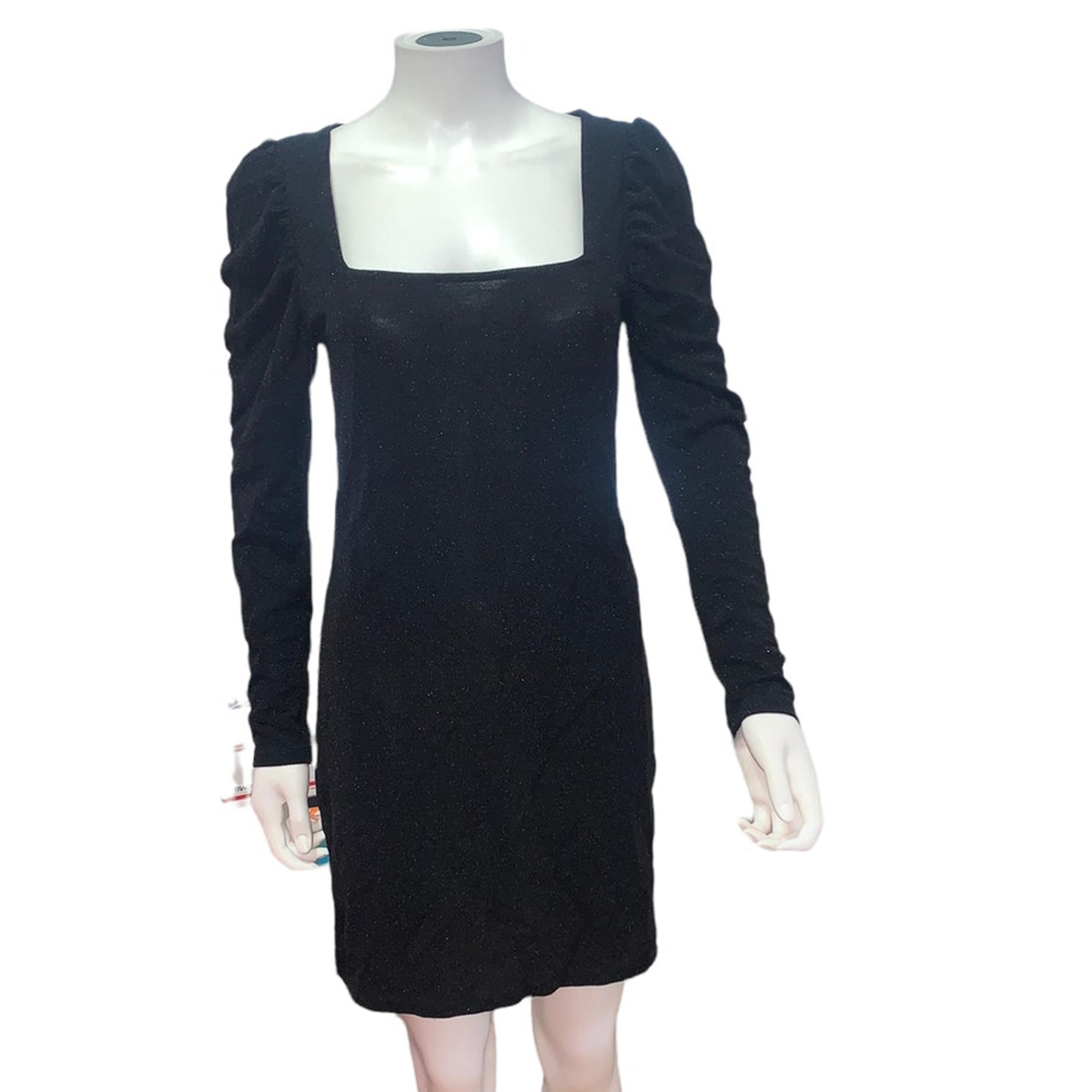 Divided By H&M Black Sparkly Puff Sleeve Glitter Bodycon knee Length Dress L