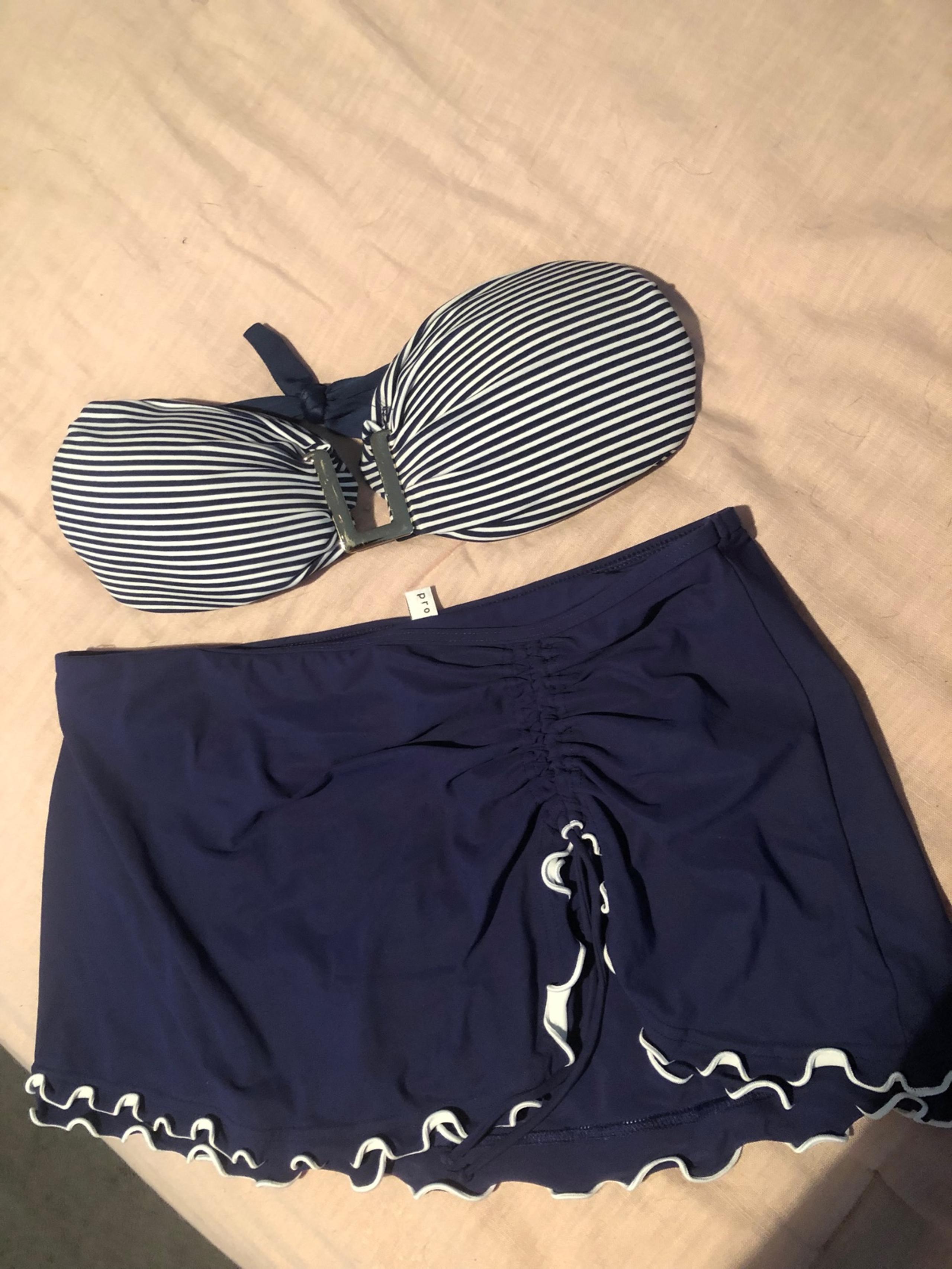 PROFILE navy Bikini set skort strapless top size 6