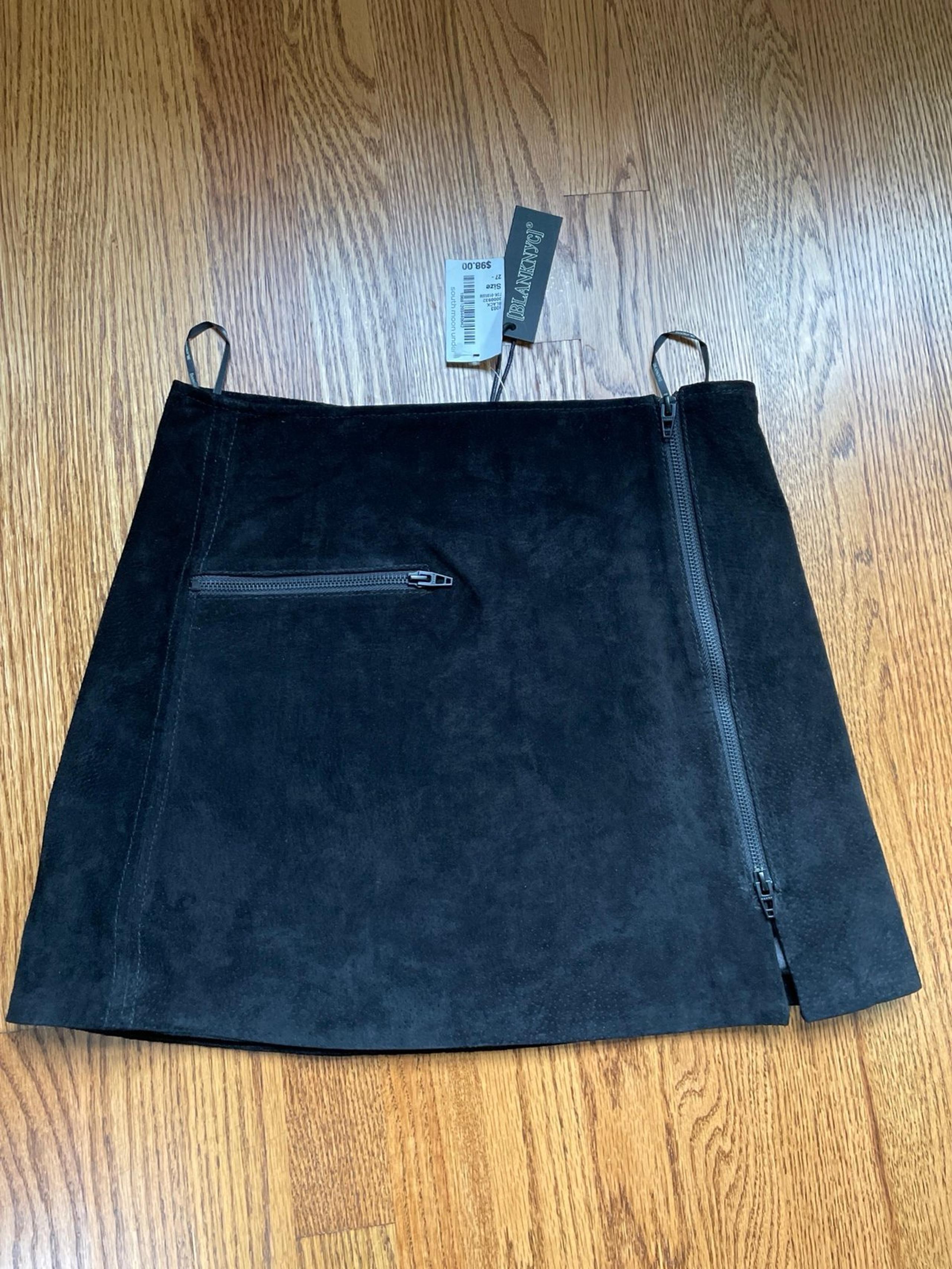 BLANK NYC Women's Size 27 Black Suede A-line Mini Skirt w/Two-way Zipper NWT $98