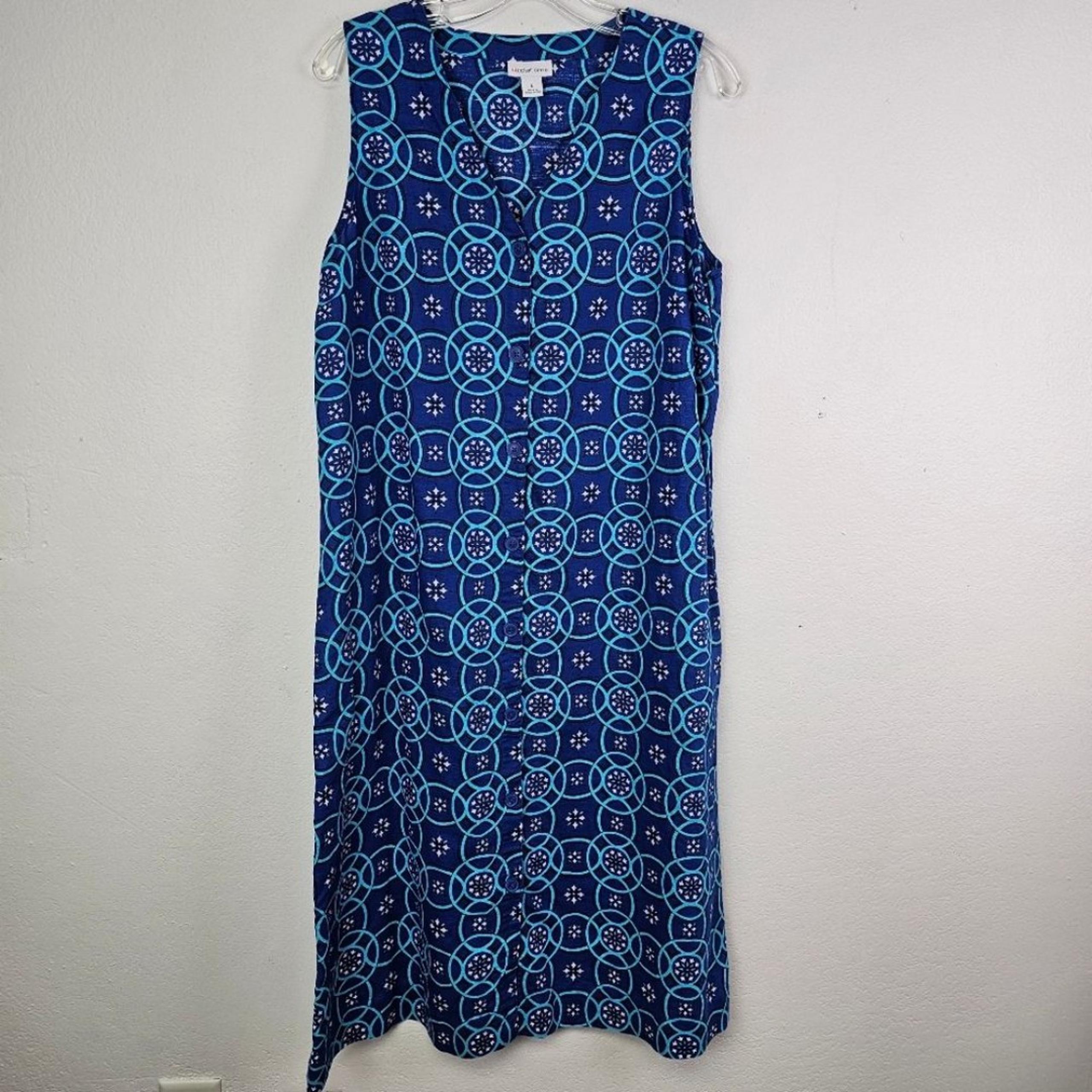 Liz Claiborne Dress Shift Linen Blend Button Front Sz Large Cottagecore Coastal
