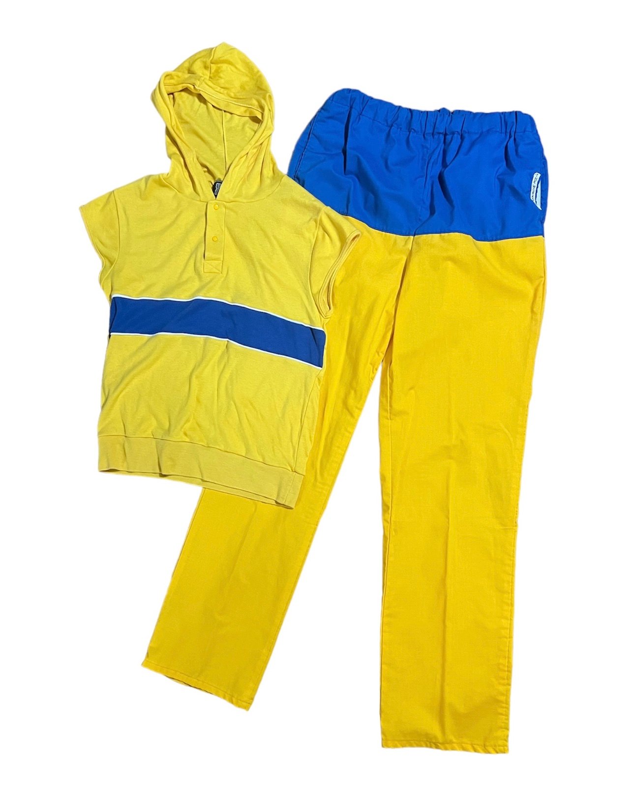 80s Vintage Men’s M/L yellow & blue hooded Track shirt & pants