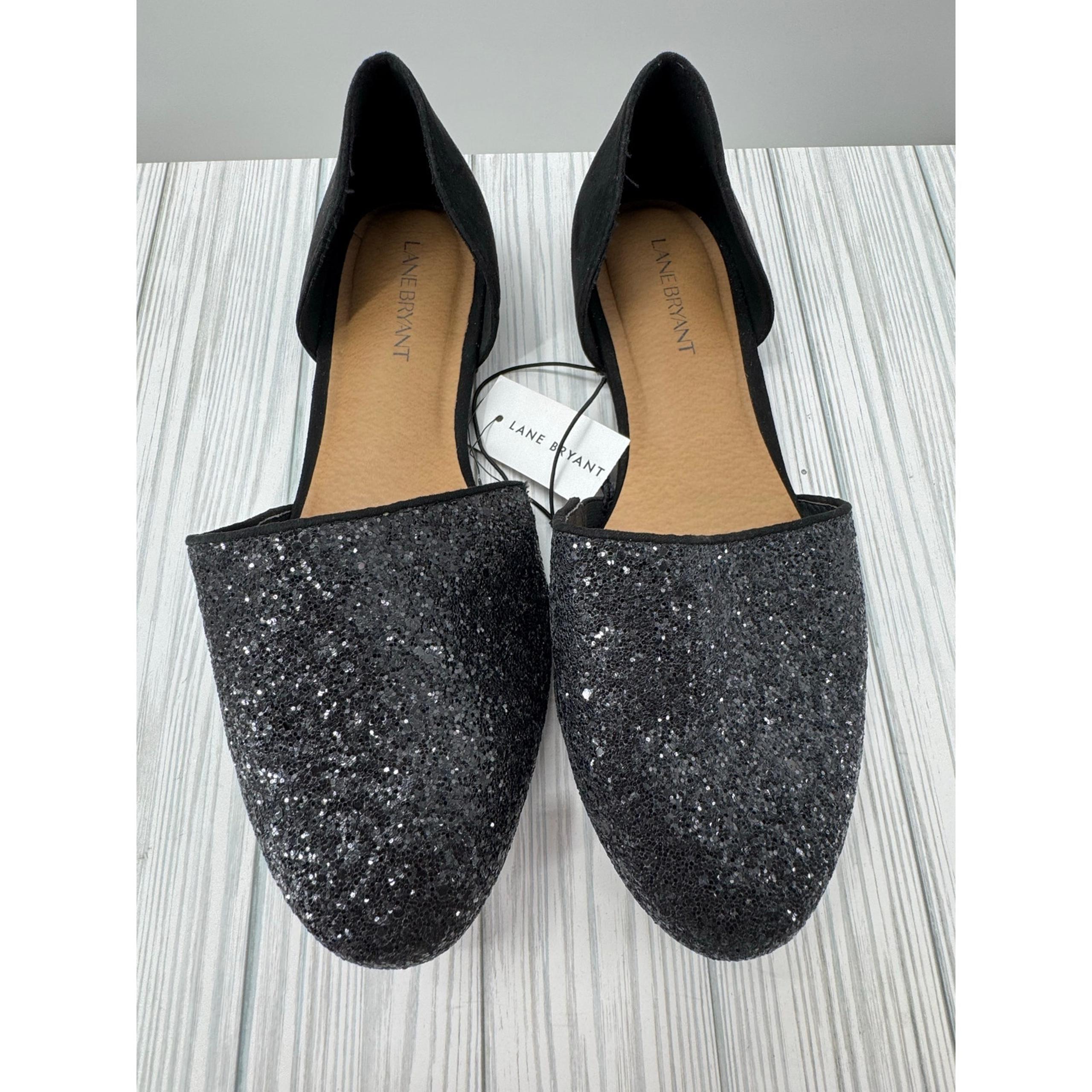 NWT Lane Bryant Women's 9W Black Sparkle Slip-On Flats Comfort Shoes Wide Width