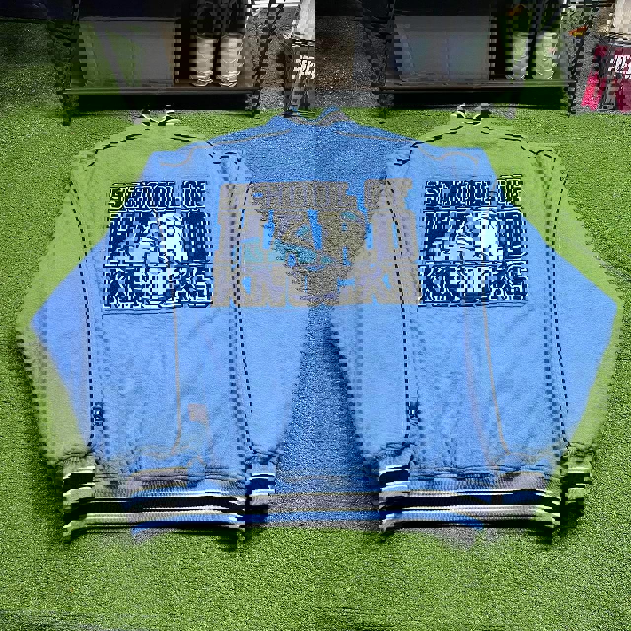 vintage school of hard knocks baby blue letterman jacket