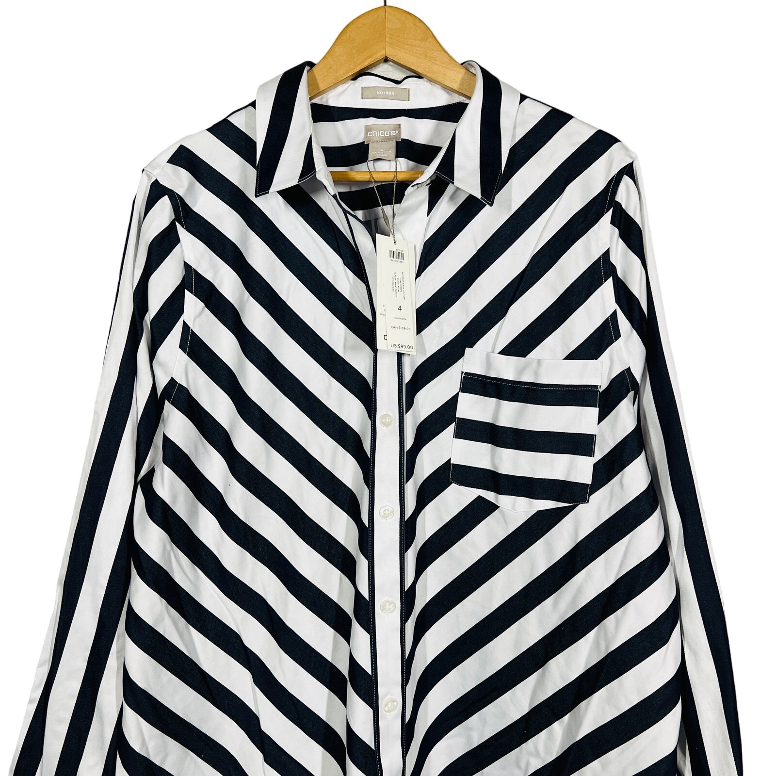 NEW! Chico's No Iron Easy Cotton Fun Stripe Shirt Button Up Casual LS - 4