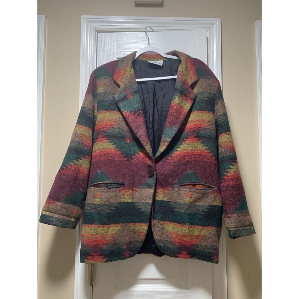 Vintage String Bean womens Aztec Coat Southwest Jacket Size Large Made In USA