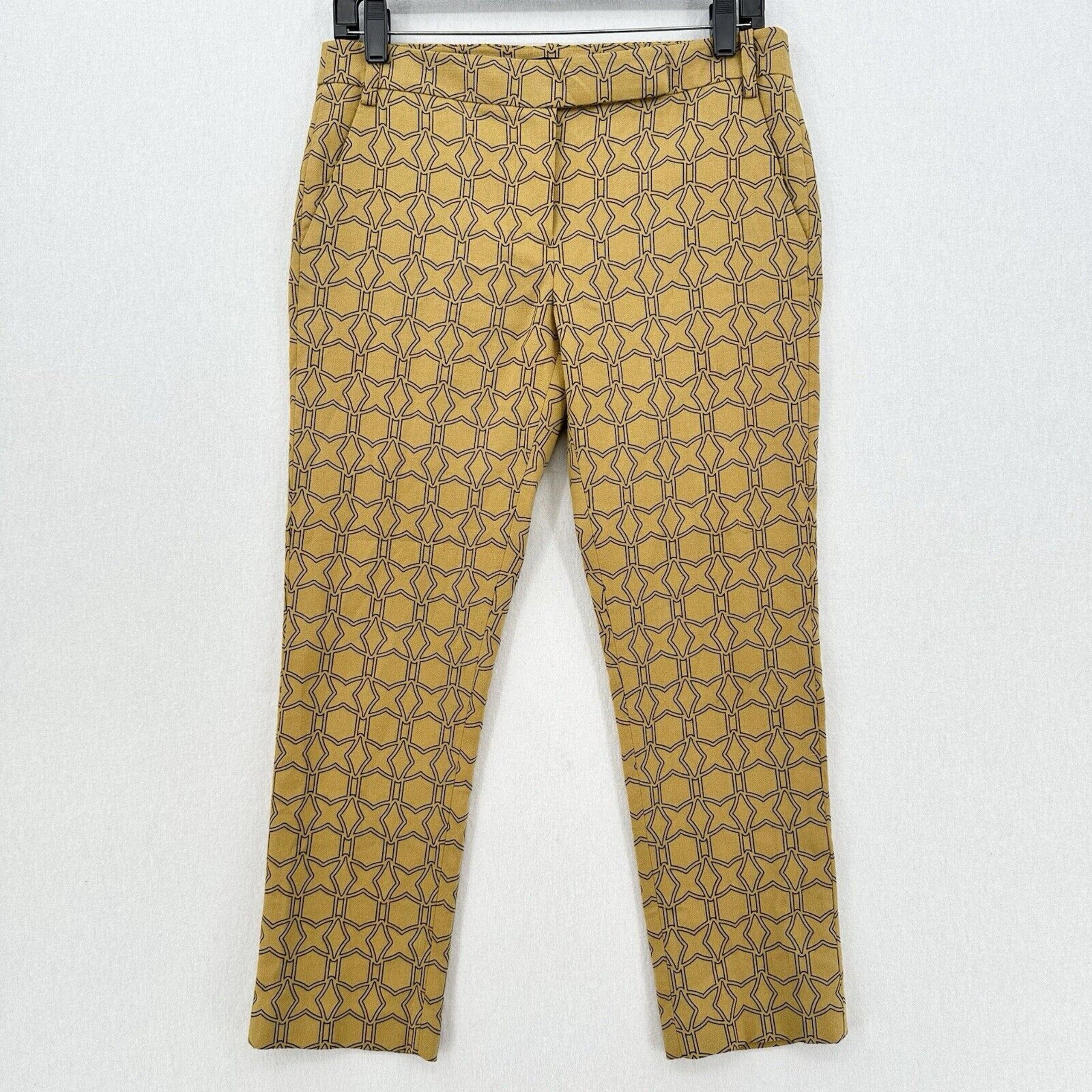 Tibi Pants Womens 2 Slim Crop Mustard Yellow Cotton Throwing Stars Career Preppy