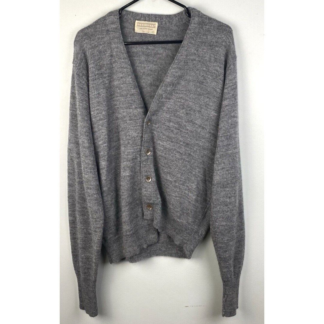 Vintage Lord Jeff Sweater Men’s Large Gray Cardigan V-Neck Orlon Knit