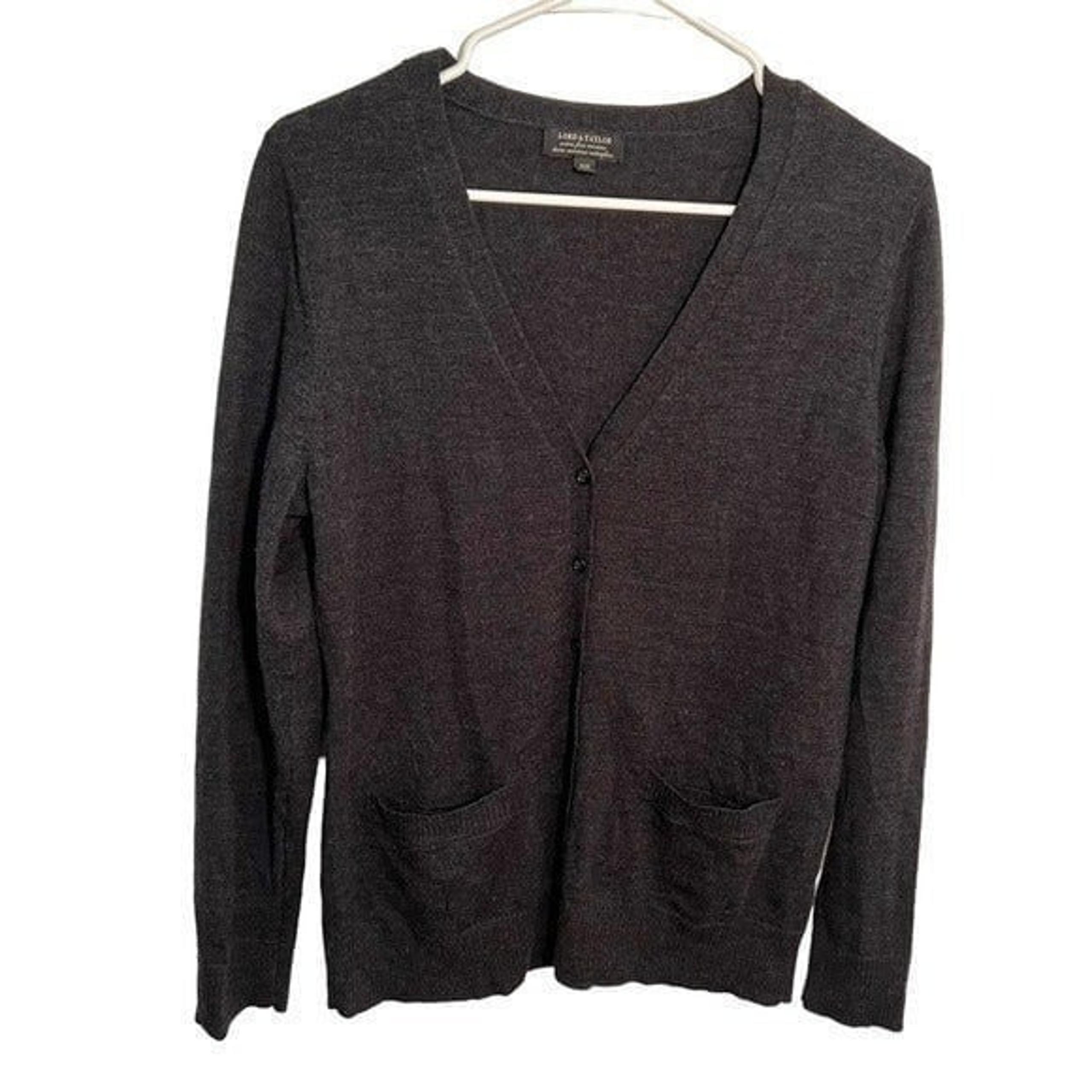 Lord & Taylor V-Neck Cardigan Sweater Dark Gray