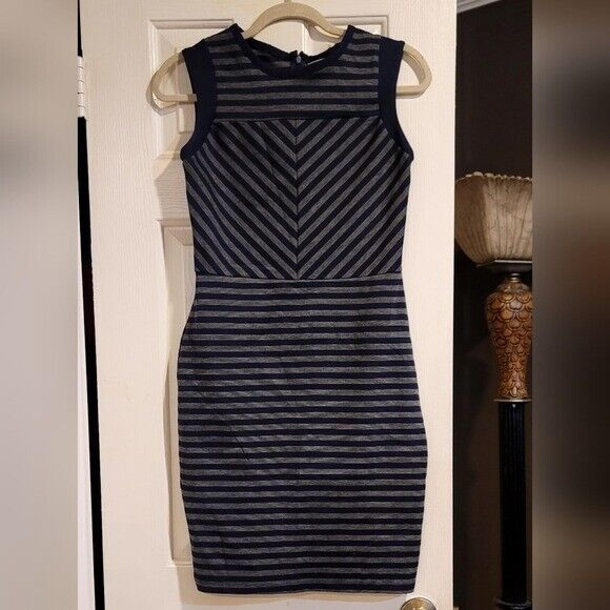 Merona Size XS Sheath Dress Sleeveless Blue Gray Stripe