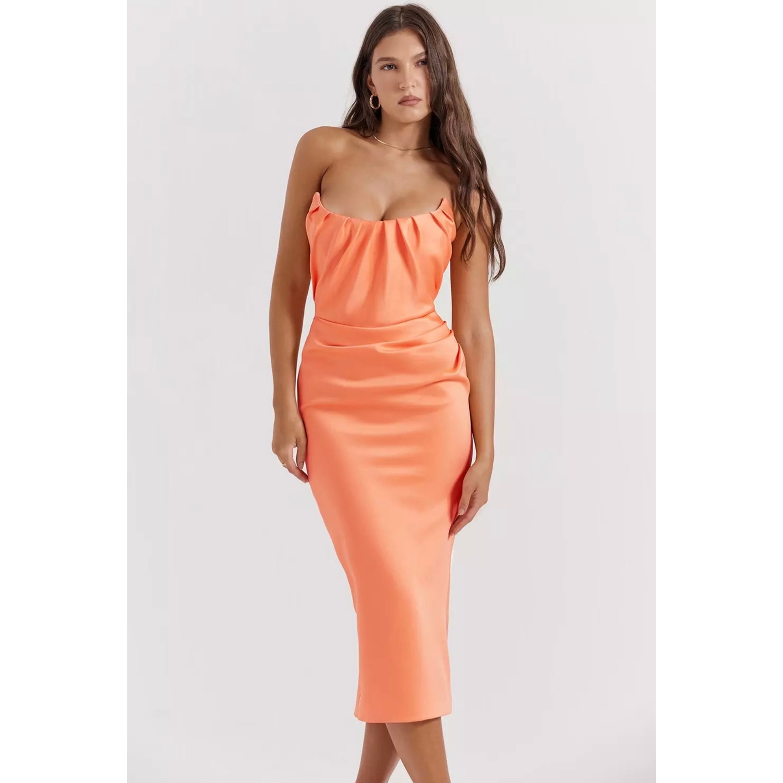NWT House of CB Alora Tangerine Strapless Corset Midi Dress Size Medium