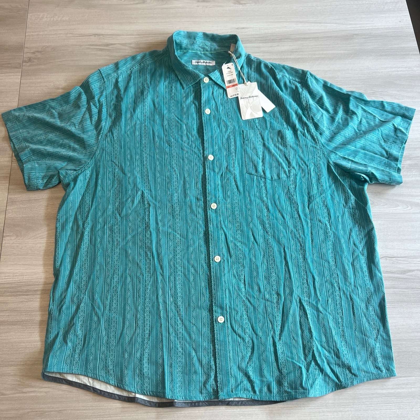 NWT Tommy Bahama Salt Island Stripe Shirt Gulf Shore Teal Green Men's Size 3XL