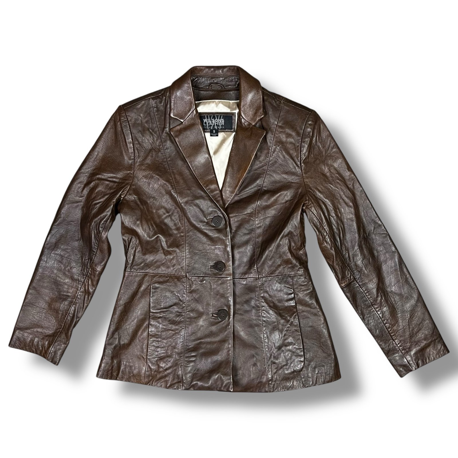 Vtg Wilsons Pelle Studio Leather Blazer Brown Women’s Jacket Butter Soft Sz S