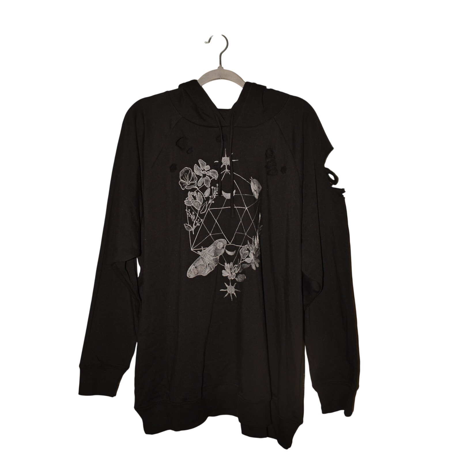 TORRID NEW 66 Floral Geo Classic Fit Cozy Fleece Destructed Hoodie Black 3 / 3X