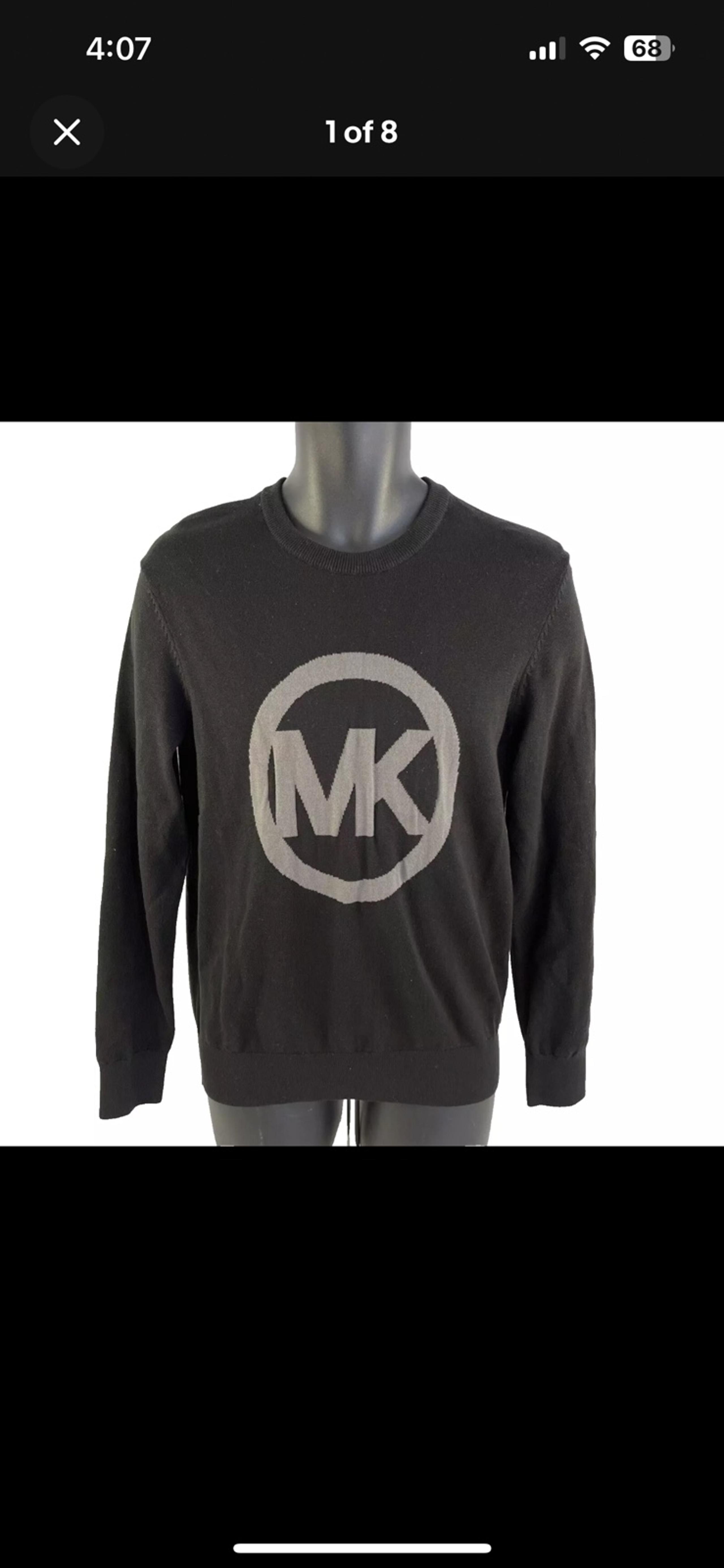 New Mens Black Gray Monogram Logo Sweater Sz S NWT Crewneck Cotton - Michael Kors