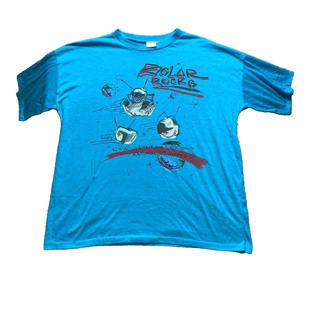 VTG Solar Rocks Shirt Adult OSFA Turquoise Single Stitch Earthcore Earthy 80s