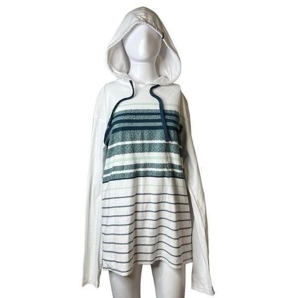 Billabong Mesa Striped Pullover Hoodie White and Green Size Small