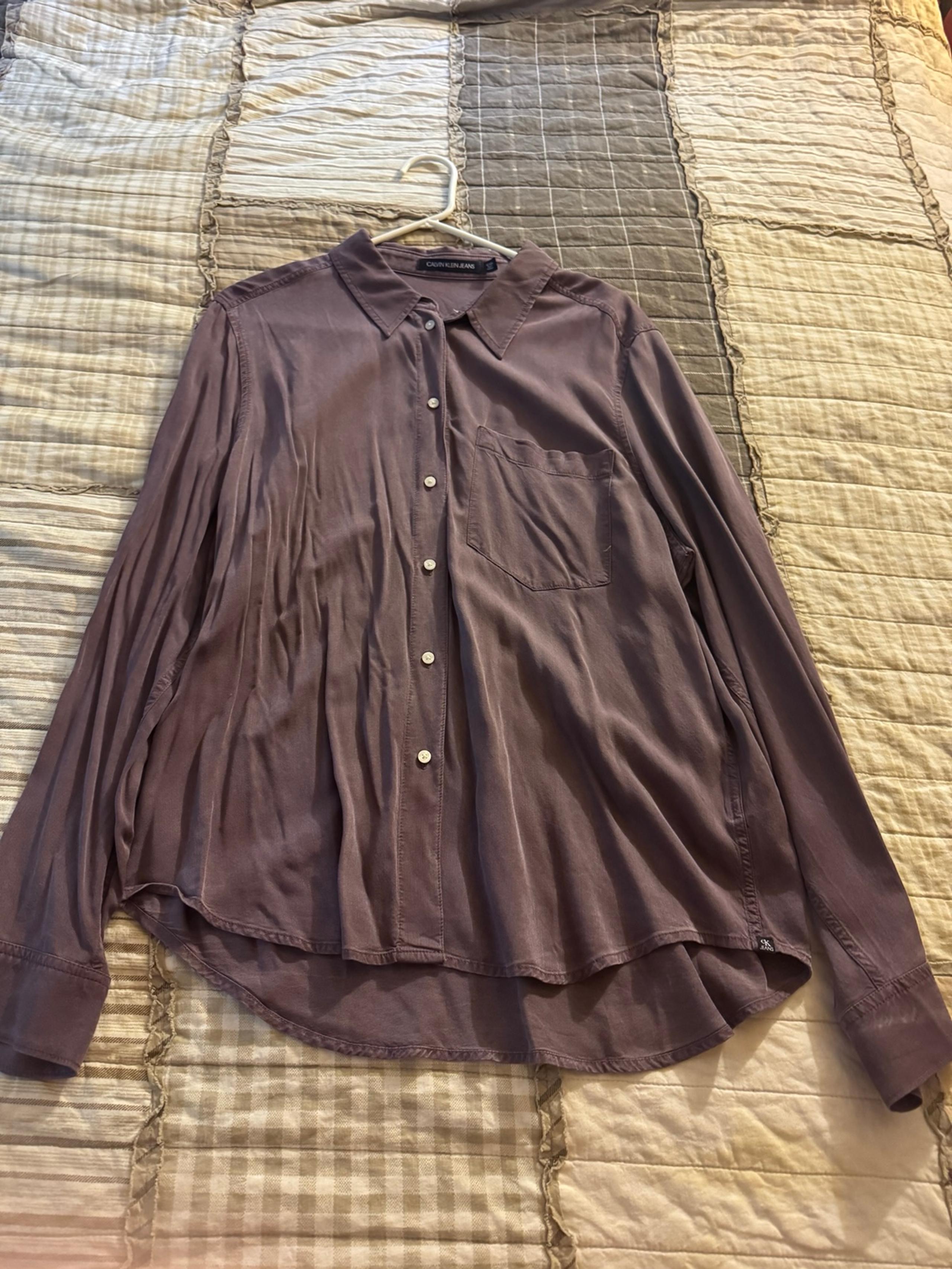 Calvin Klein jeans eggplant colored button-down shirt
