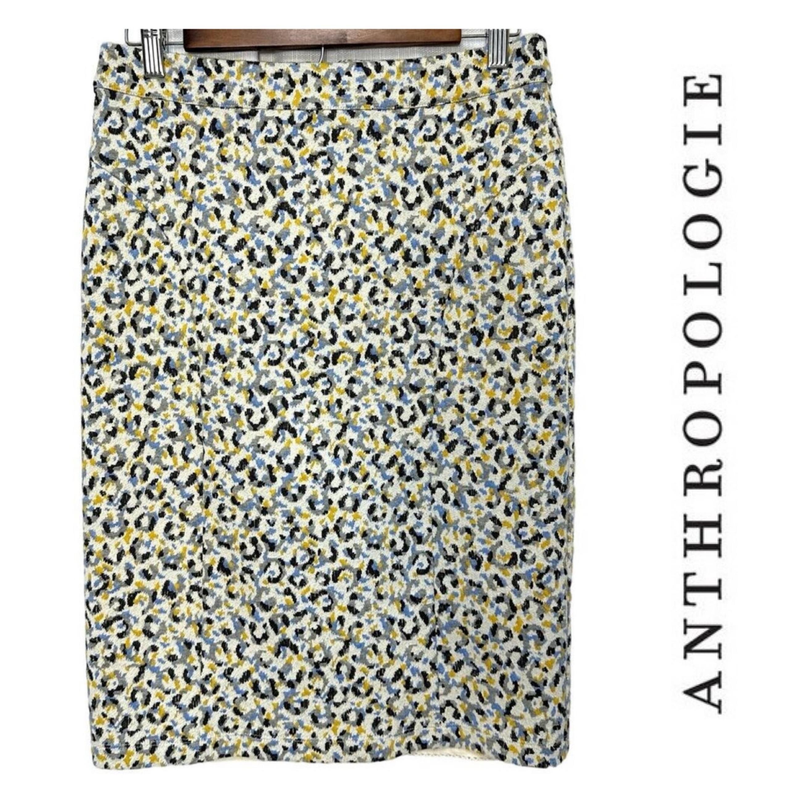 Maeve by Anthropologie Leopard Jacquard Skirt Lined Pencil Straight Tweed Sz: M