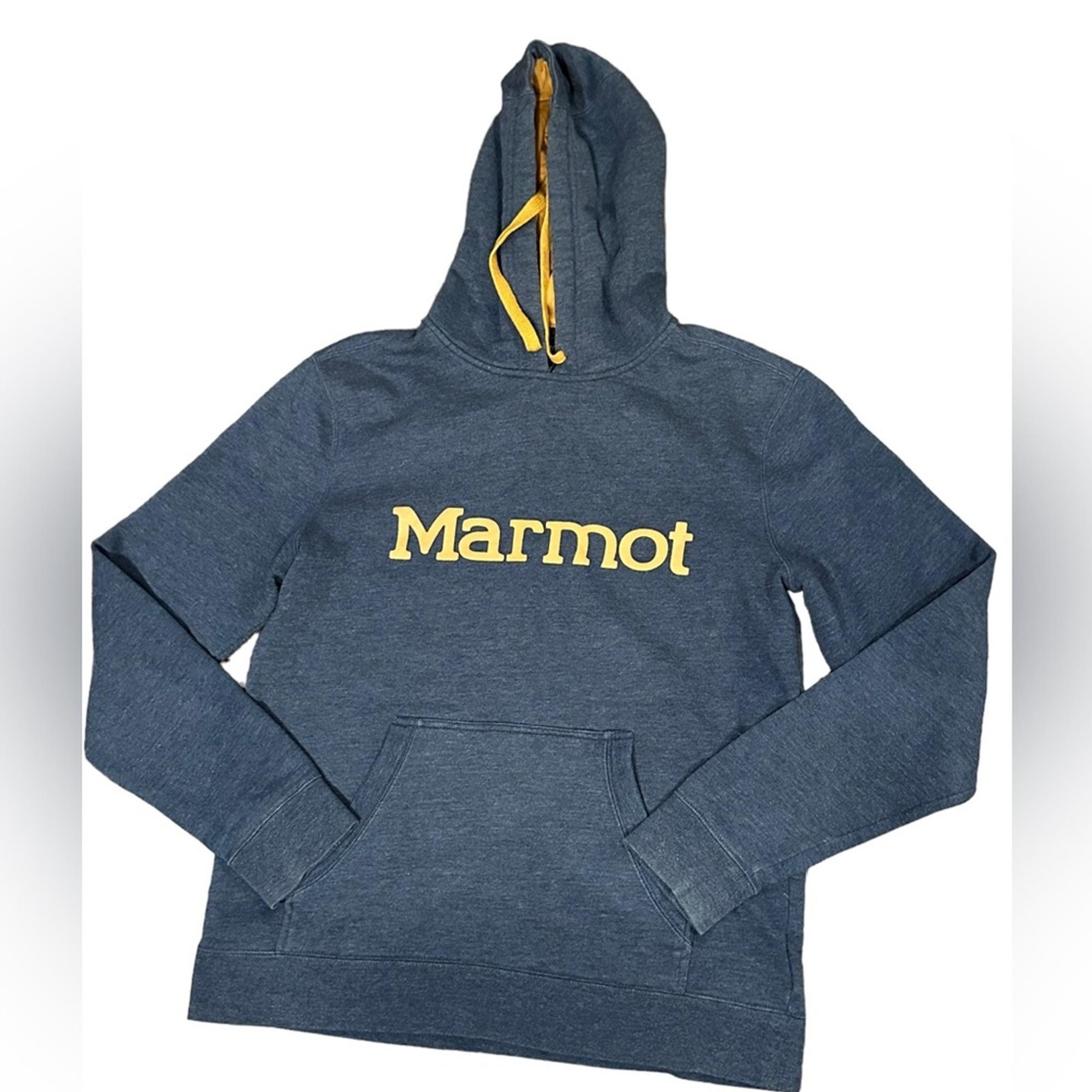 Marmot Denim Blue Hoodie with Gold Trim in Adult Size Medium