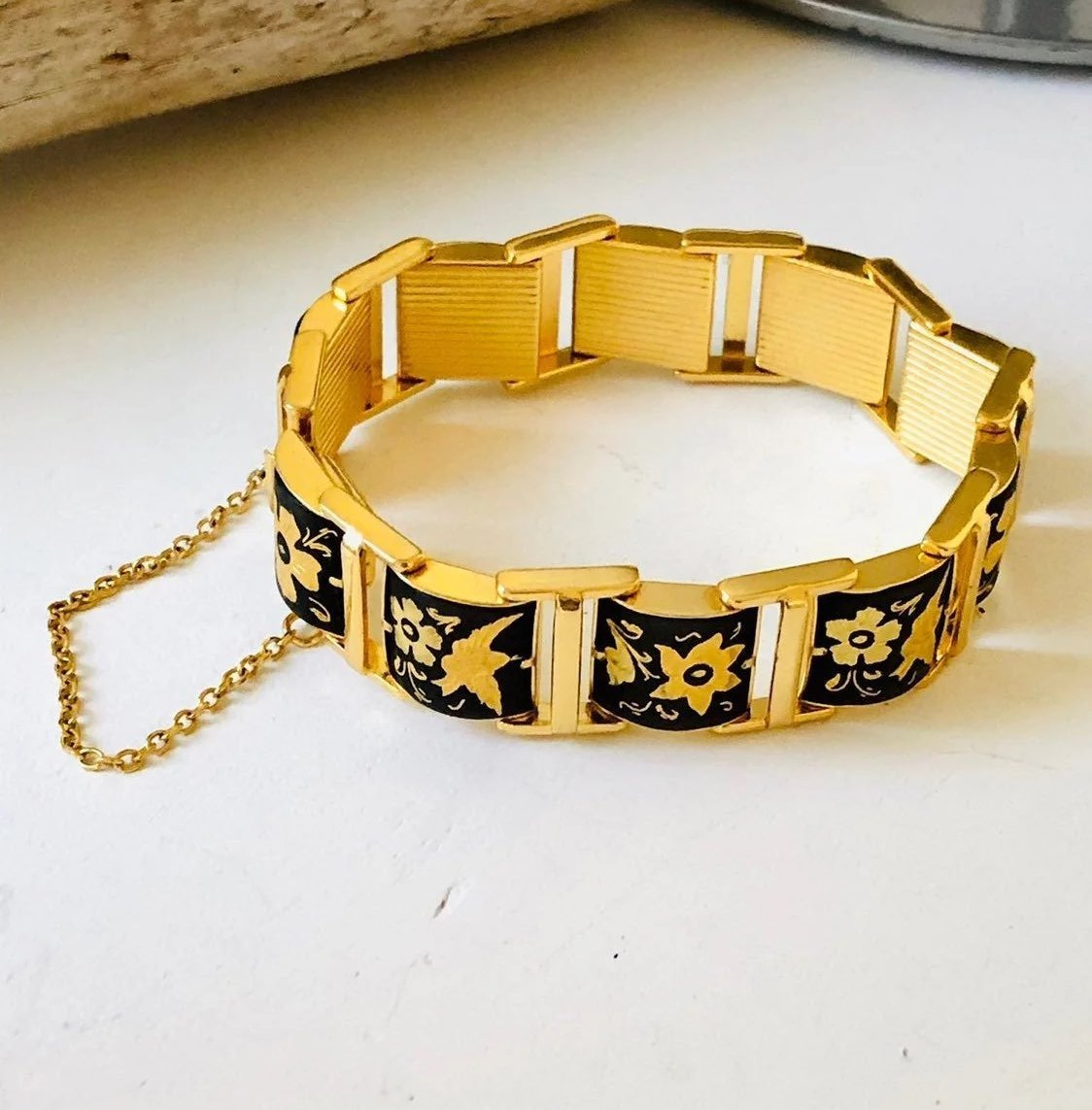 Vintage Damascene Bird Bracelet