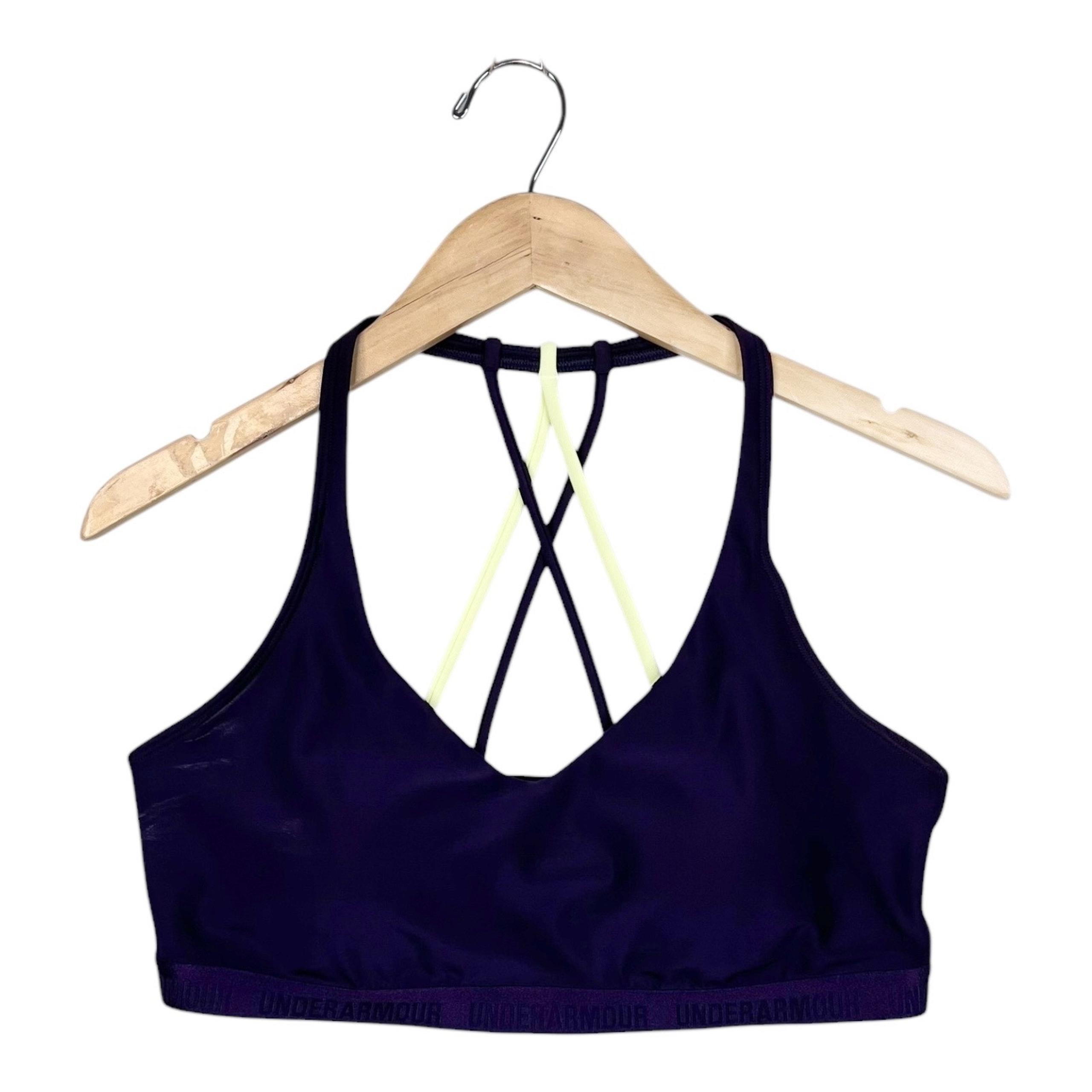 Under Armour Strappy Back sports bra in purple with neon accents women's large