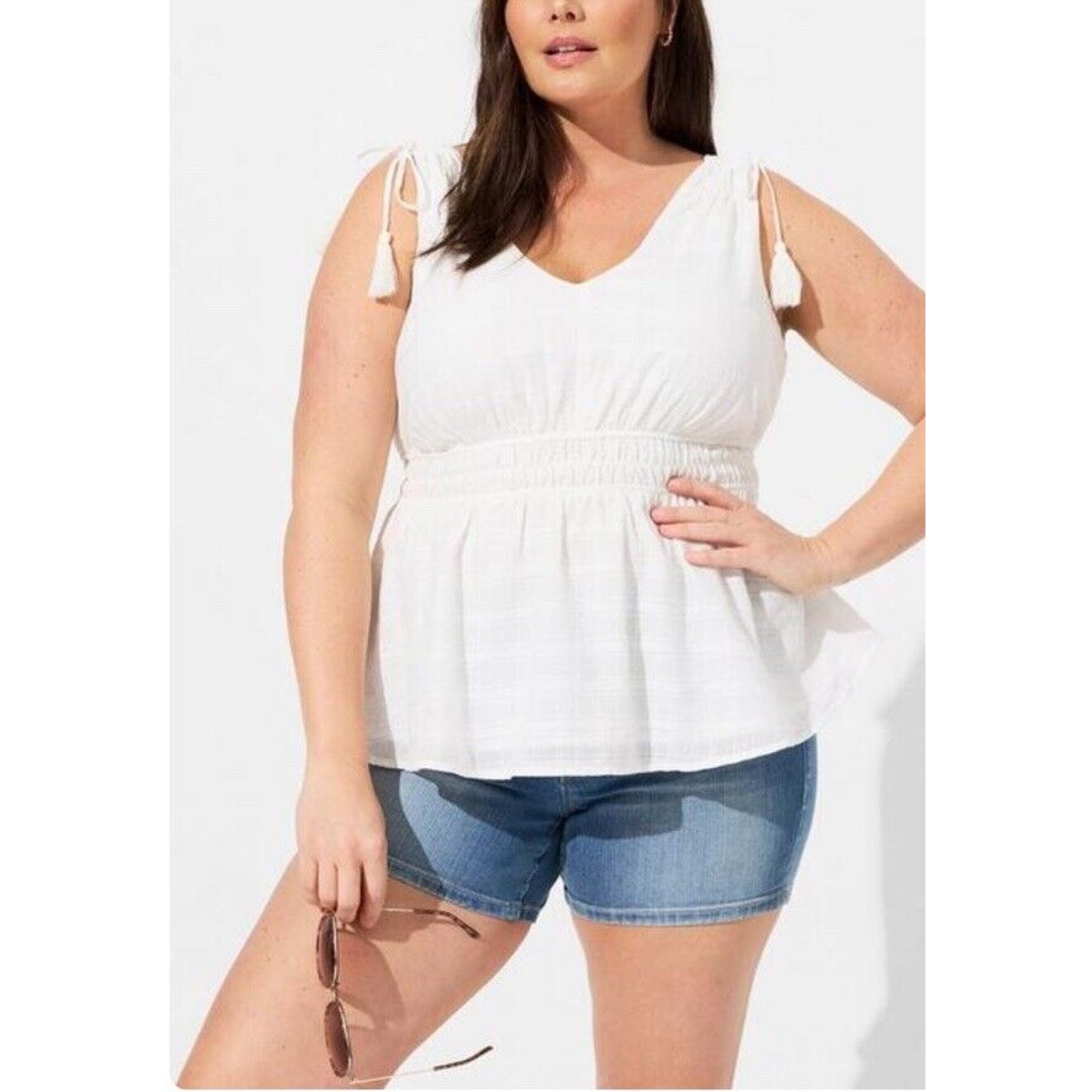 New Torrid Window Pane V-Neck Sleeveless Peplum Tank Cloud Dancer White 5X/28