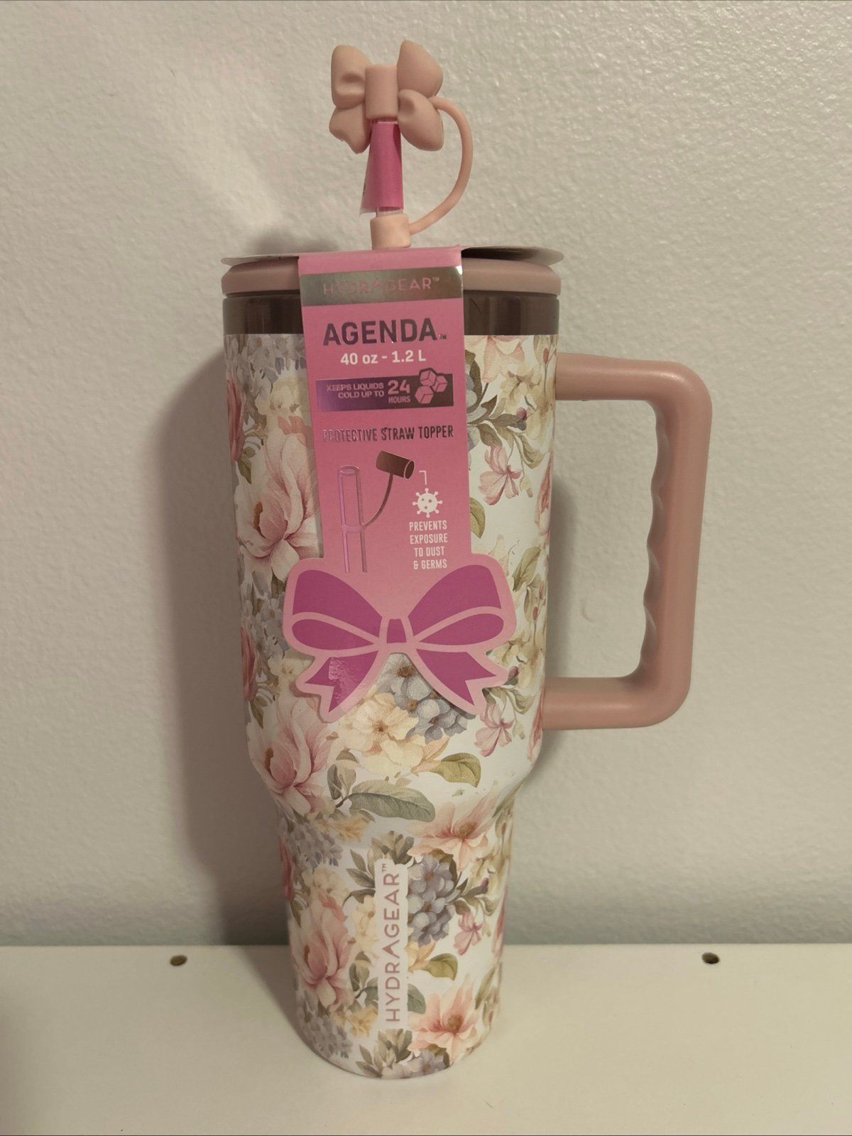 HYDRAGEAR Floral Bow Coquette Stainless Steel Tumbler 40oz Pink Viral NEW