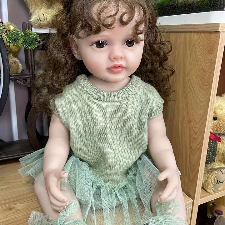 22 Inch 55CM Reborn Baby Dolls, Lifelike Newborn Doll, Curly Hair Soft Touch