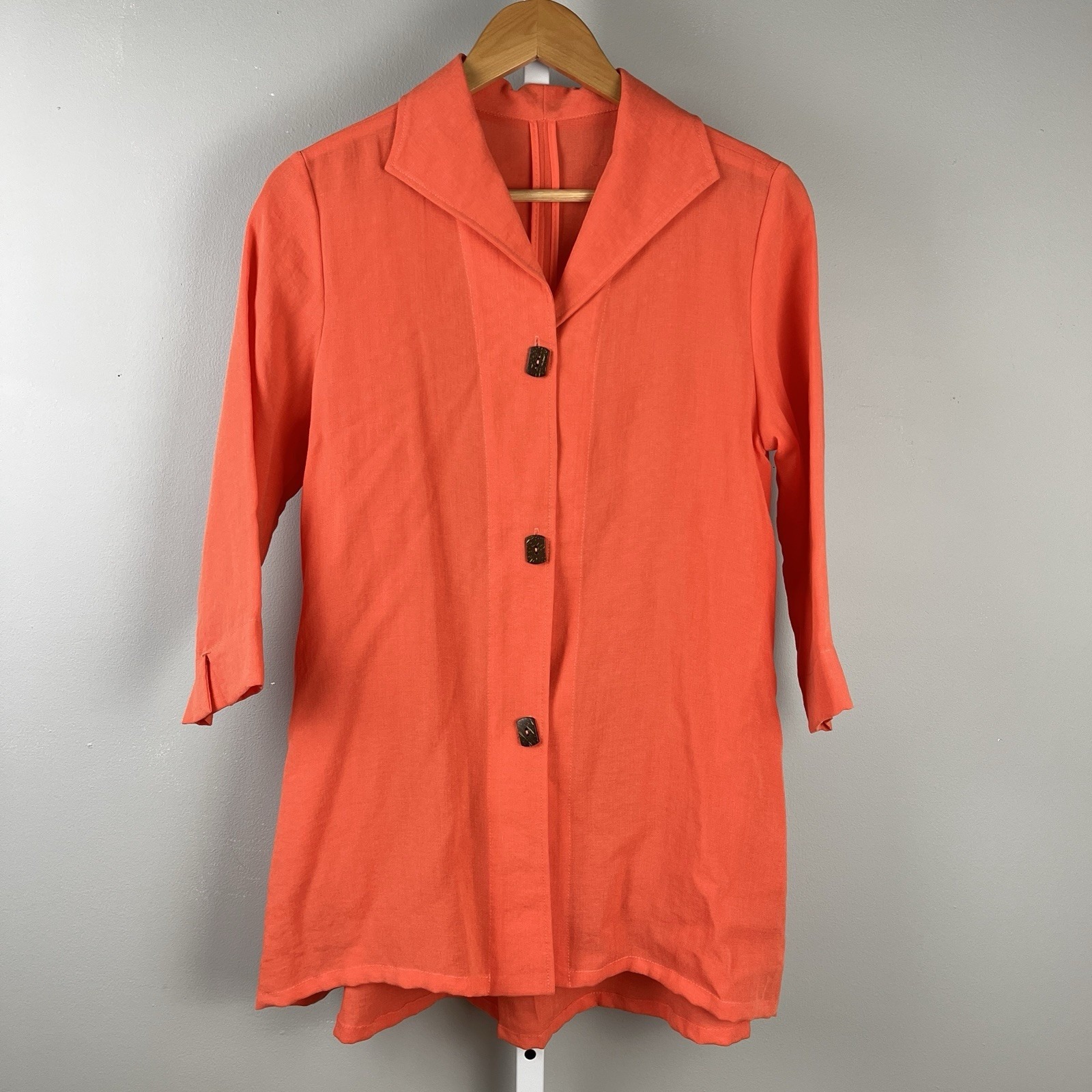 Fridaze Jacket Womens XS Orange Button Front 100% Linen Artsy Lagenlook