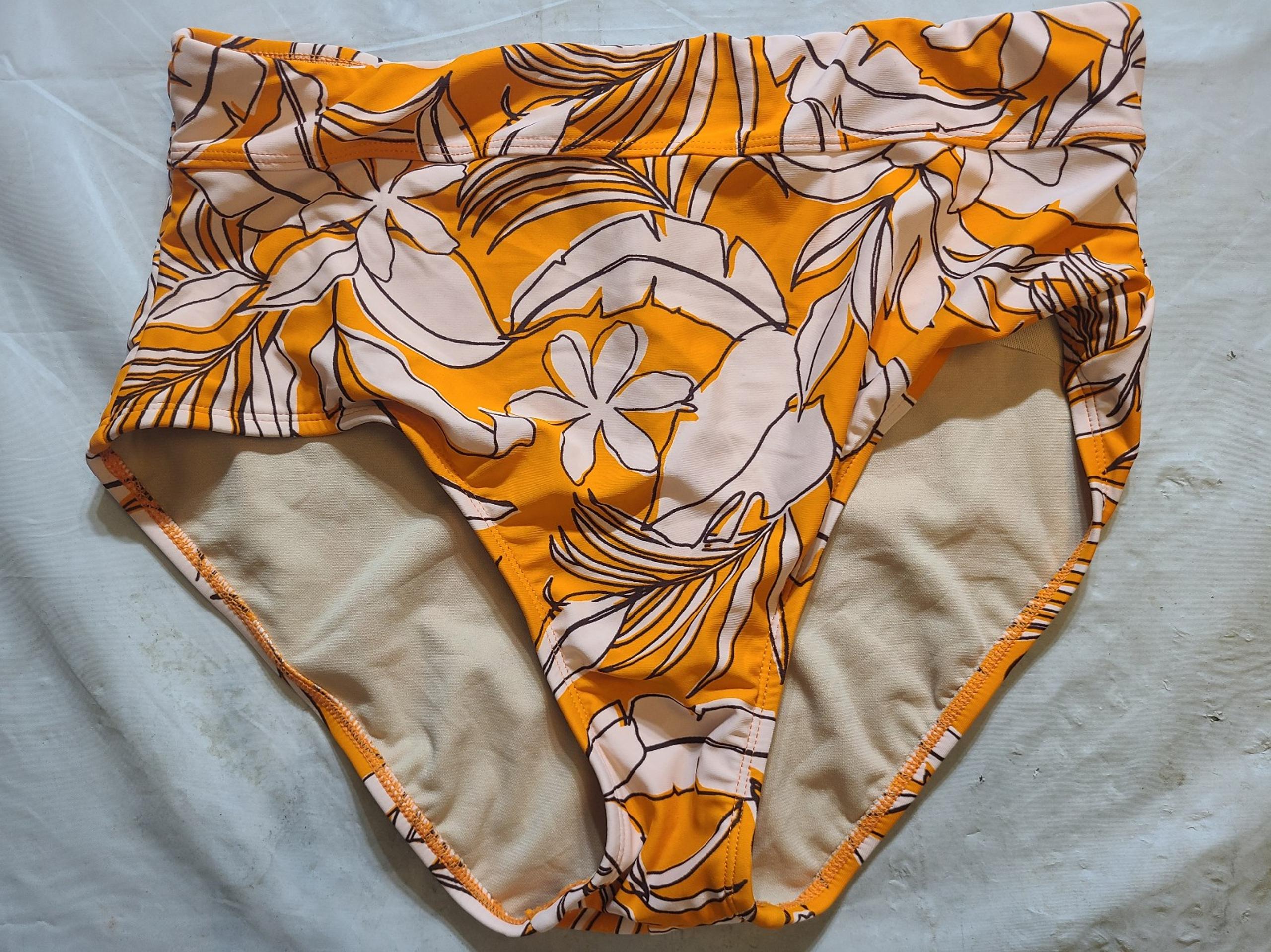 Kona Sol Womens Tropical Print Tummy Control High Waist Bikini Bottom Orange L