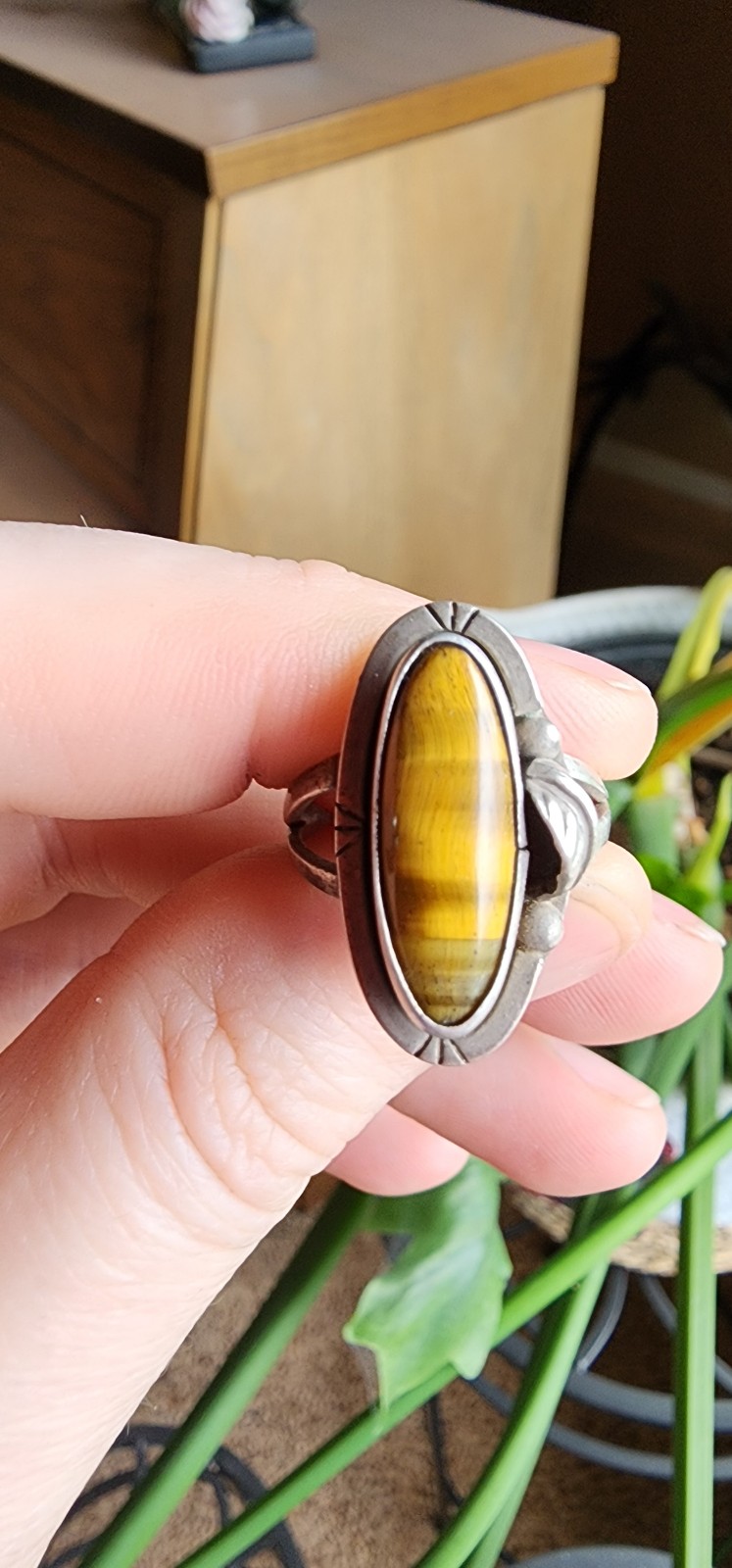 Vintage Tiger Eye Mexico Stamped Sterling Ring Size 8