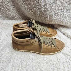 Burberry Washed Leather Tan Hi Top Sneakers sz 38