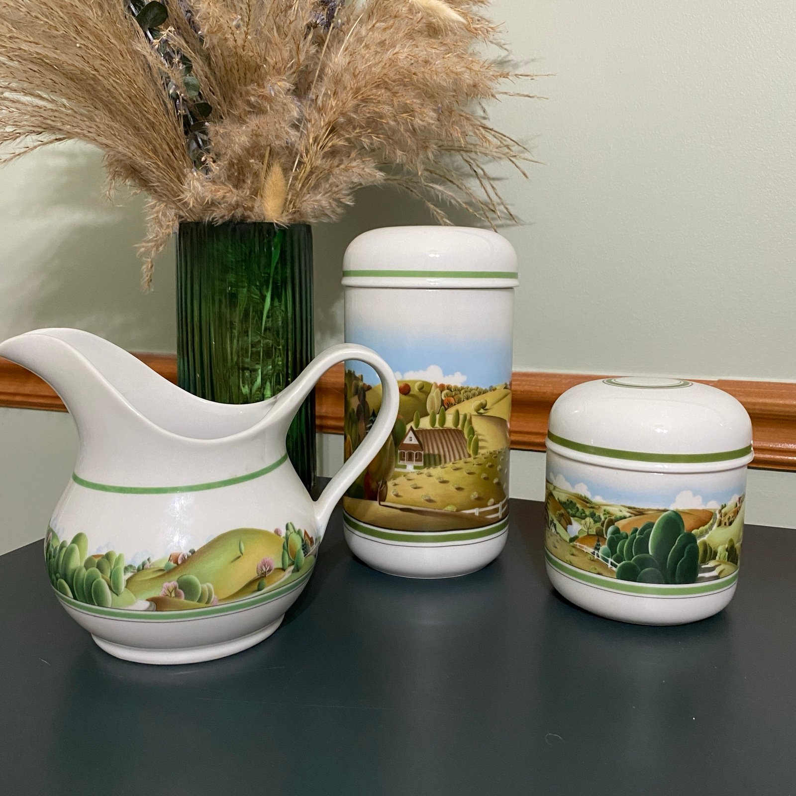Estee Lauder 1980 Vintage Porcelain Set Pitcher Jar Four Seasons Rustic Farm